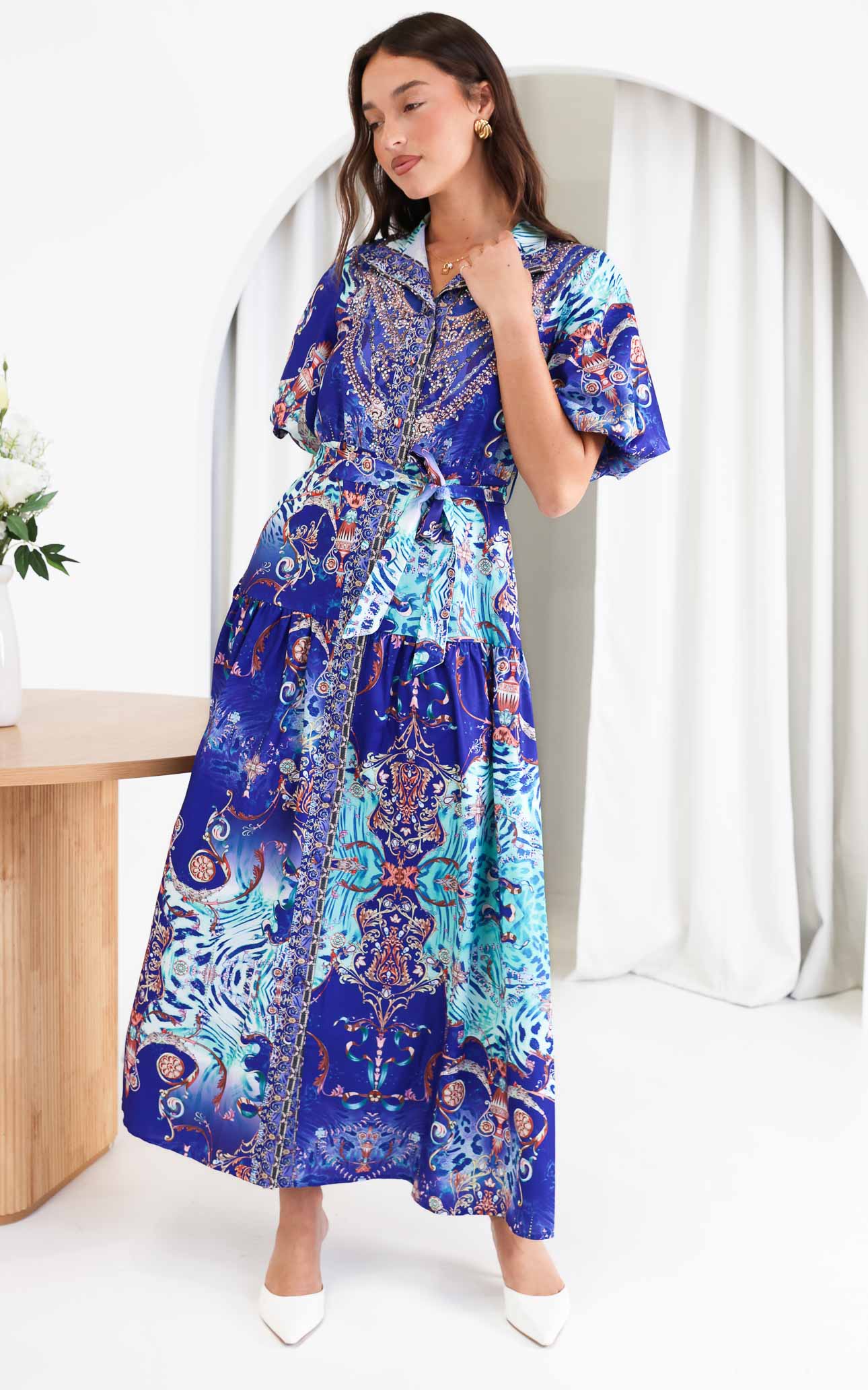 Sahara Night Sky Short Sleeve Maxi Dress - Blue Multi Print