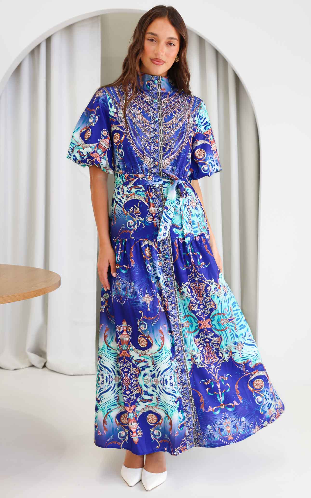 Sahara Night Sky Short Sleeve Maxi Dress - Blue Multi Print