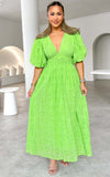 Sandee Maxi Dress - Apple Green Embroidered