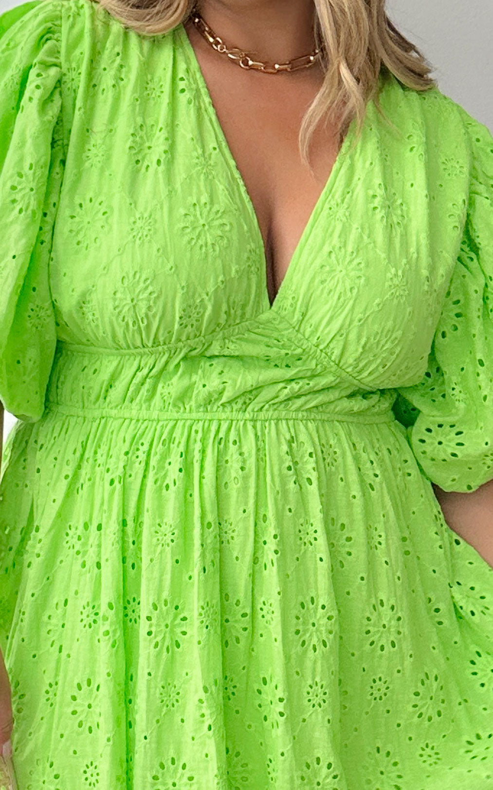 Sandee Maxi Dress - Apple Green Embroidered