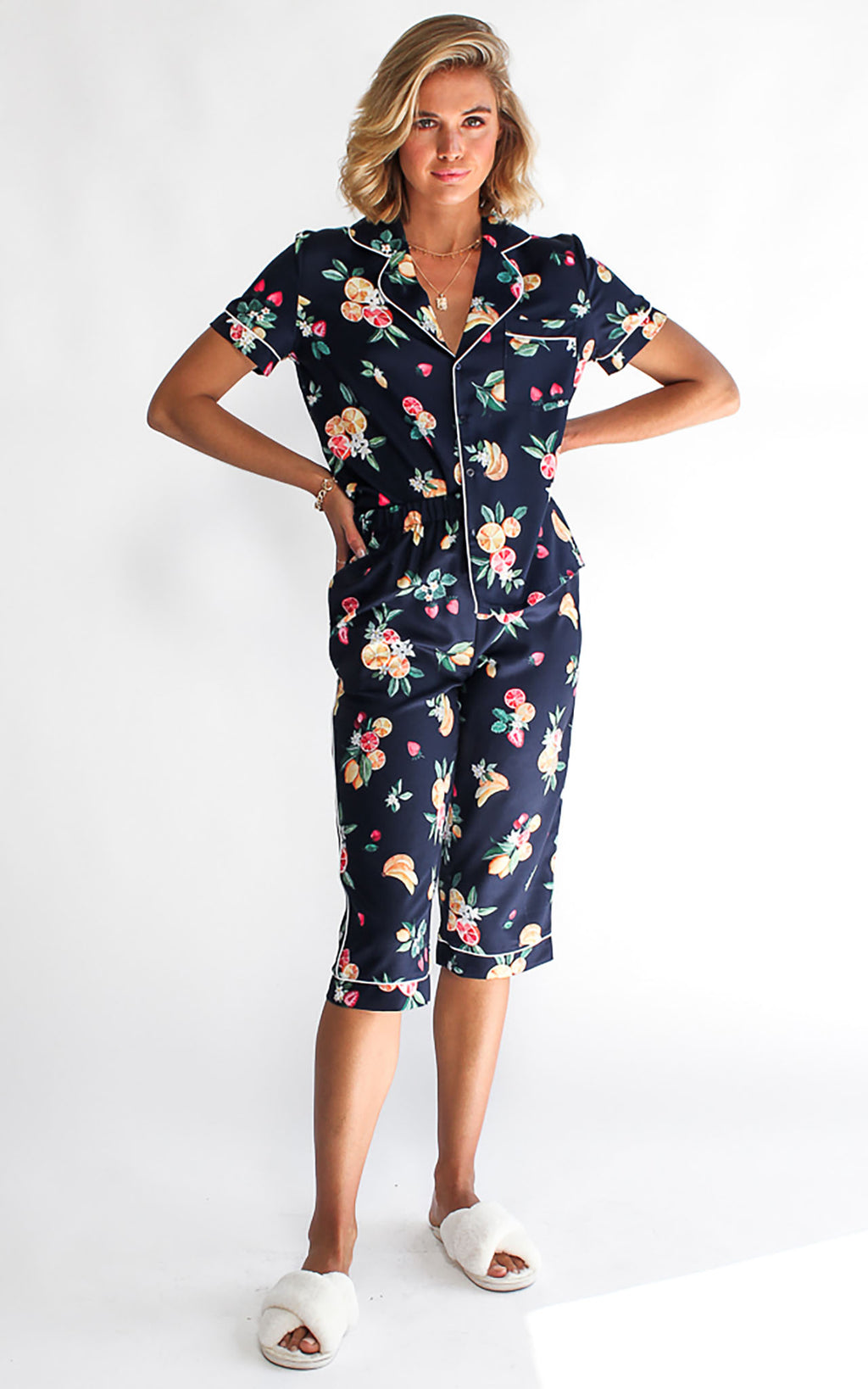 Sangria 3/4 Pj Pants - Navy Fruit