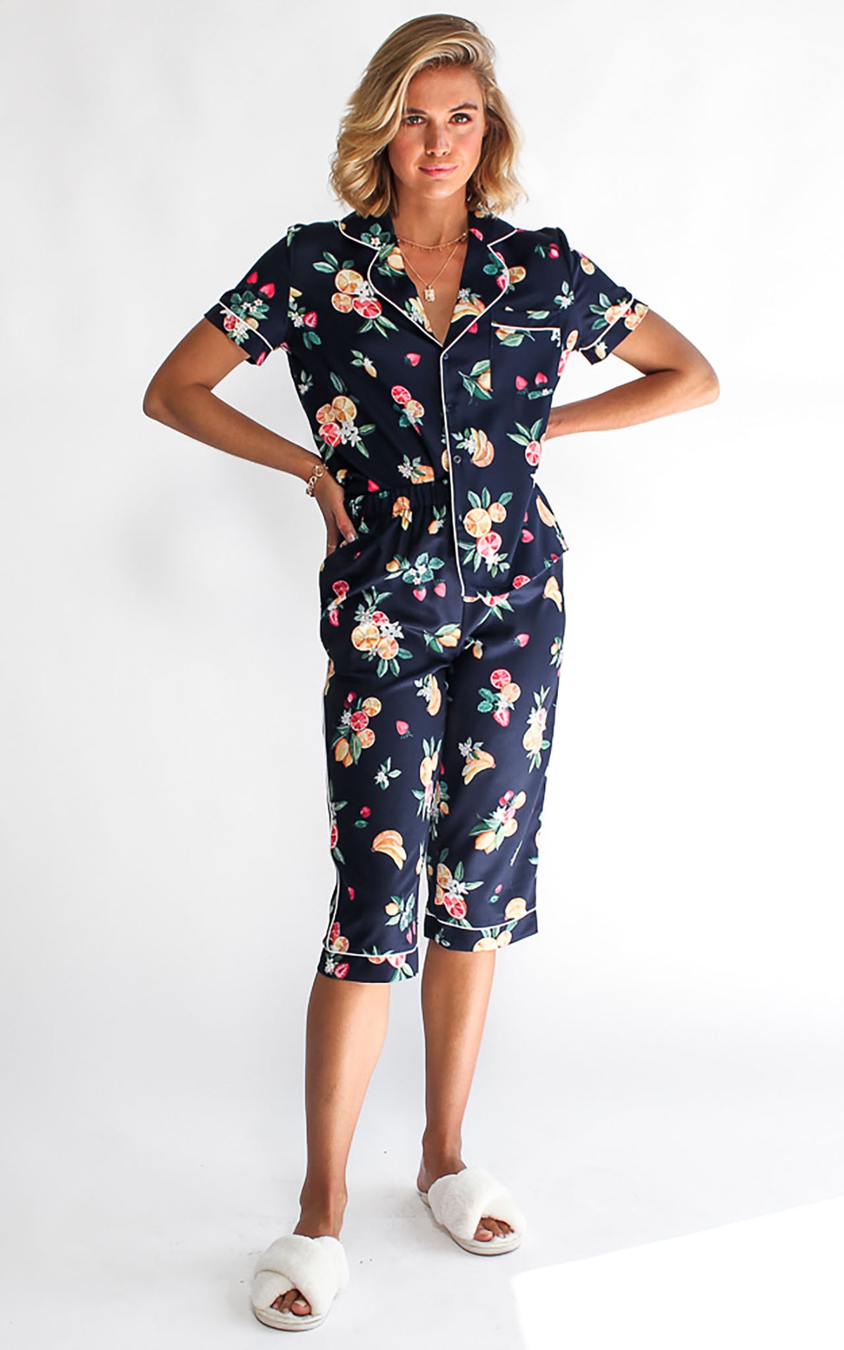 Sangria 3/4 Pj Pants - Navy Fruit