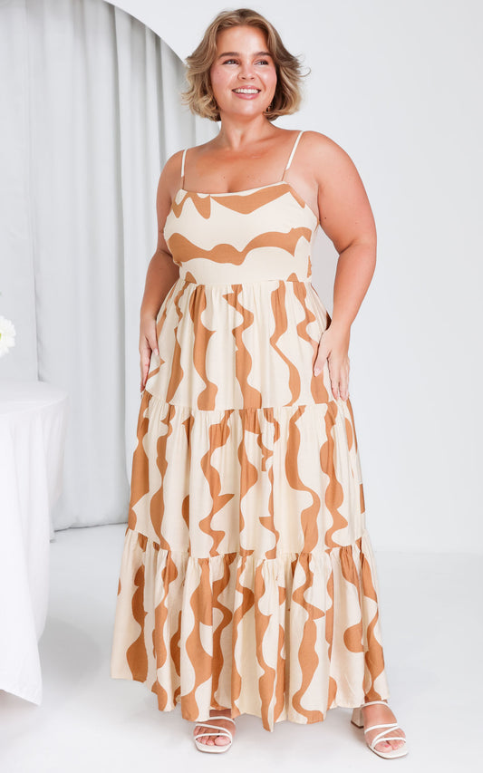 Santos Maxi Dress - Brown Wave Print