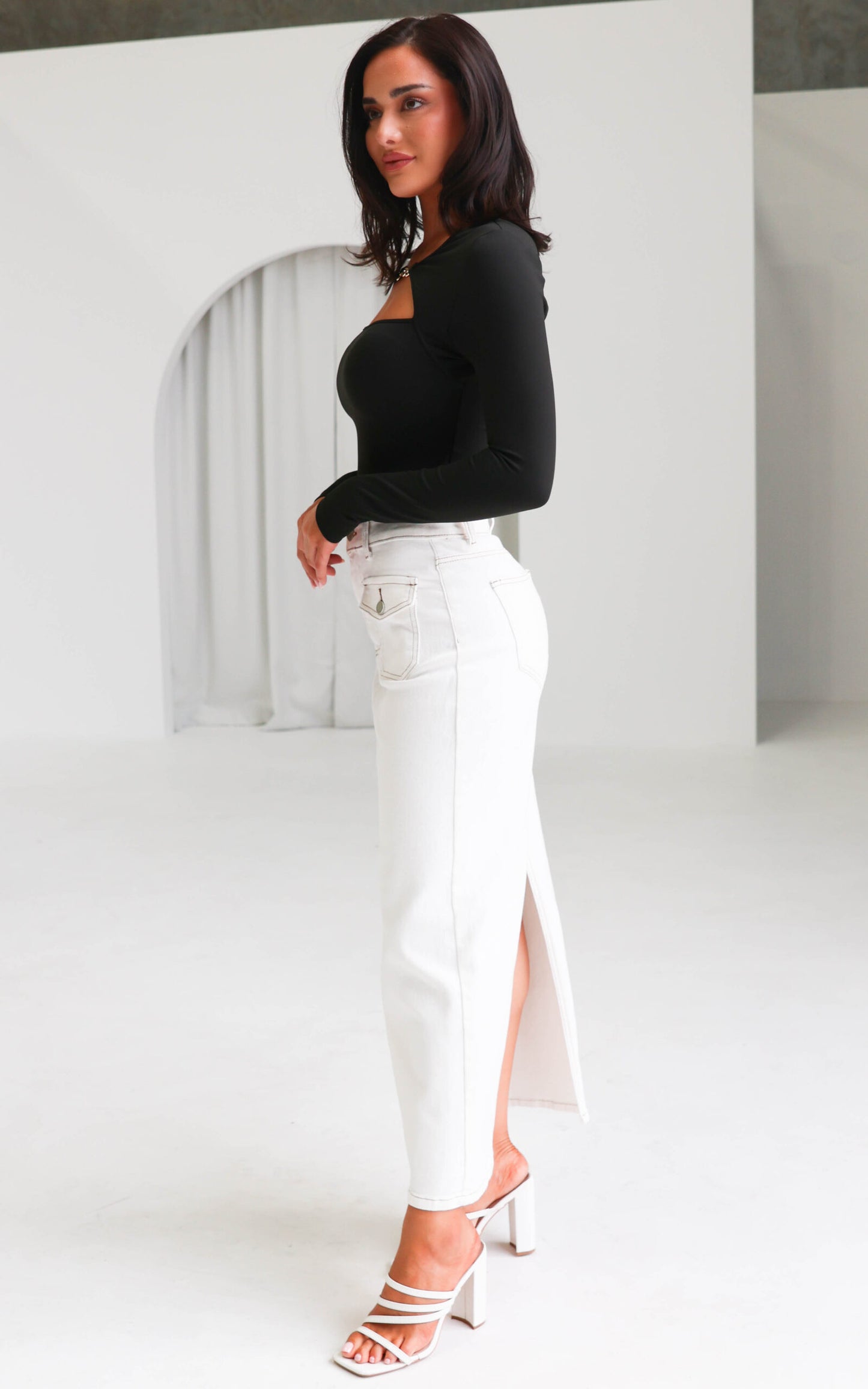 Sarika Denim Maxi Skirt - White