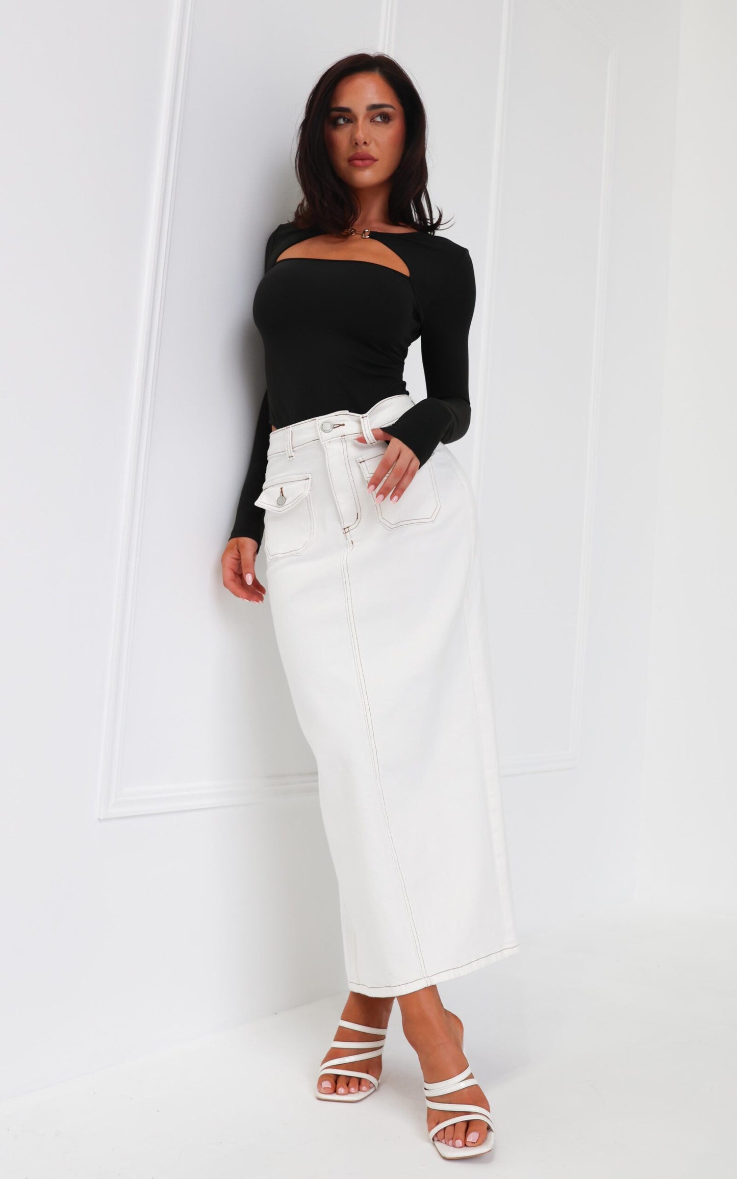 Sarika Denim Maxi Skirt - White