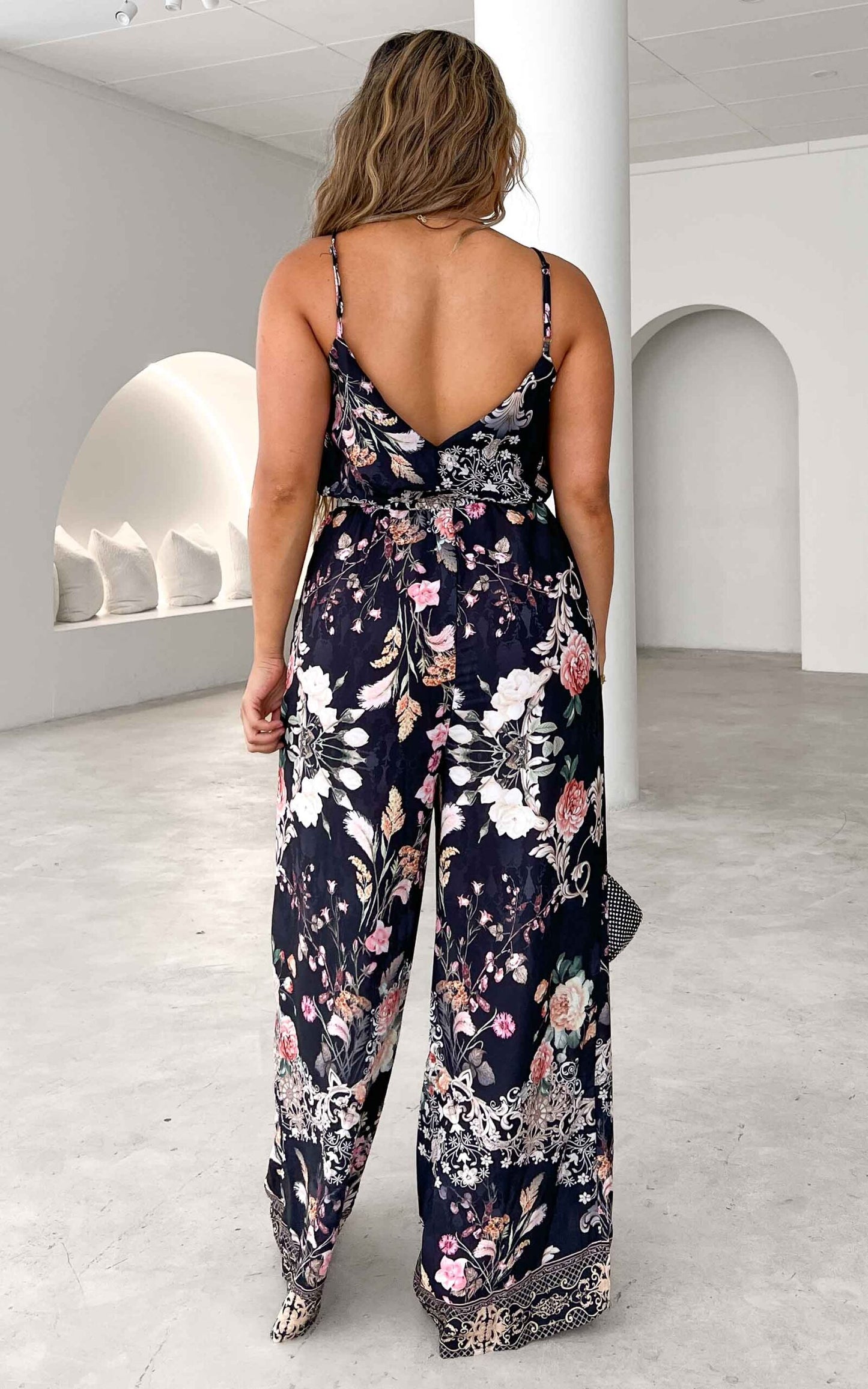 Shay Gem Embellished Wide Leg Jumpsuit – Black Floral