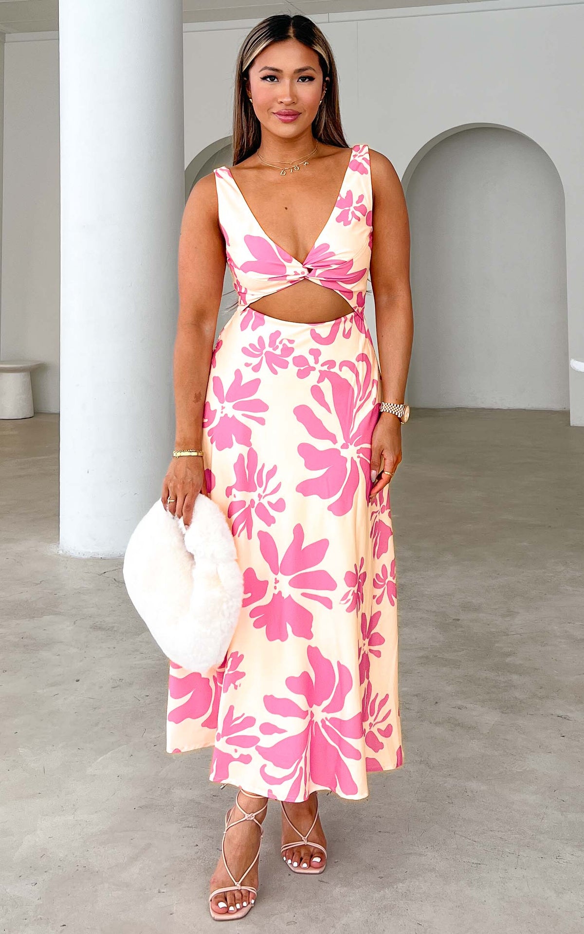 Shelby Shirred Back Panel Maxi Dress - Cream Pink Floral