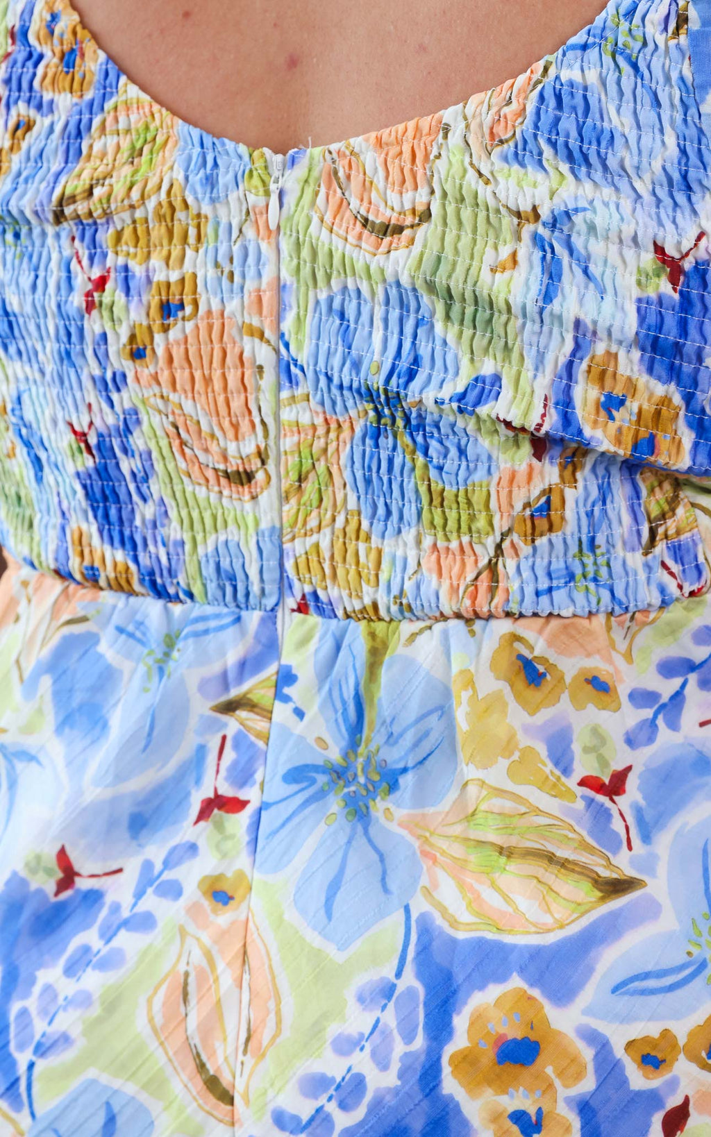 Shelby Shirred Back Panel Maxi Dress - Blue Multi Floral