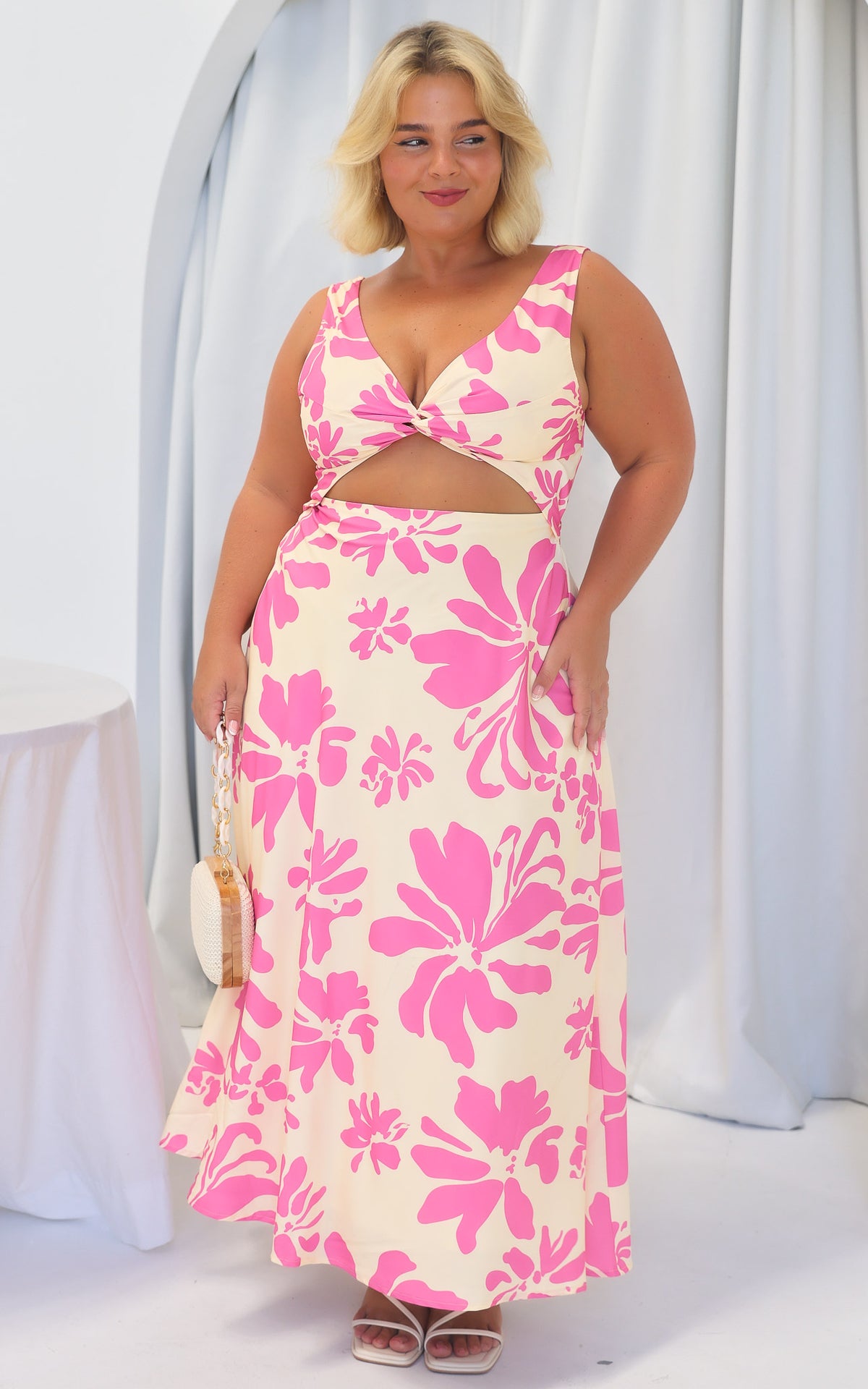 Shelby Shirred Back Panel Maxi Dress - Cream Pink Floral