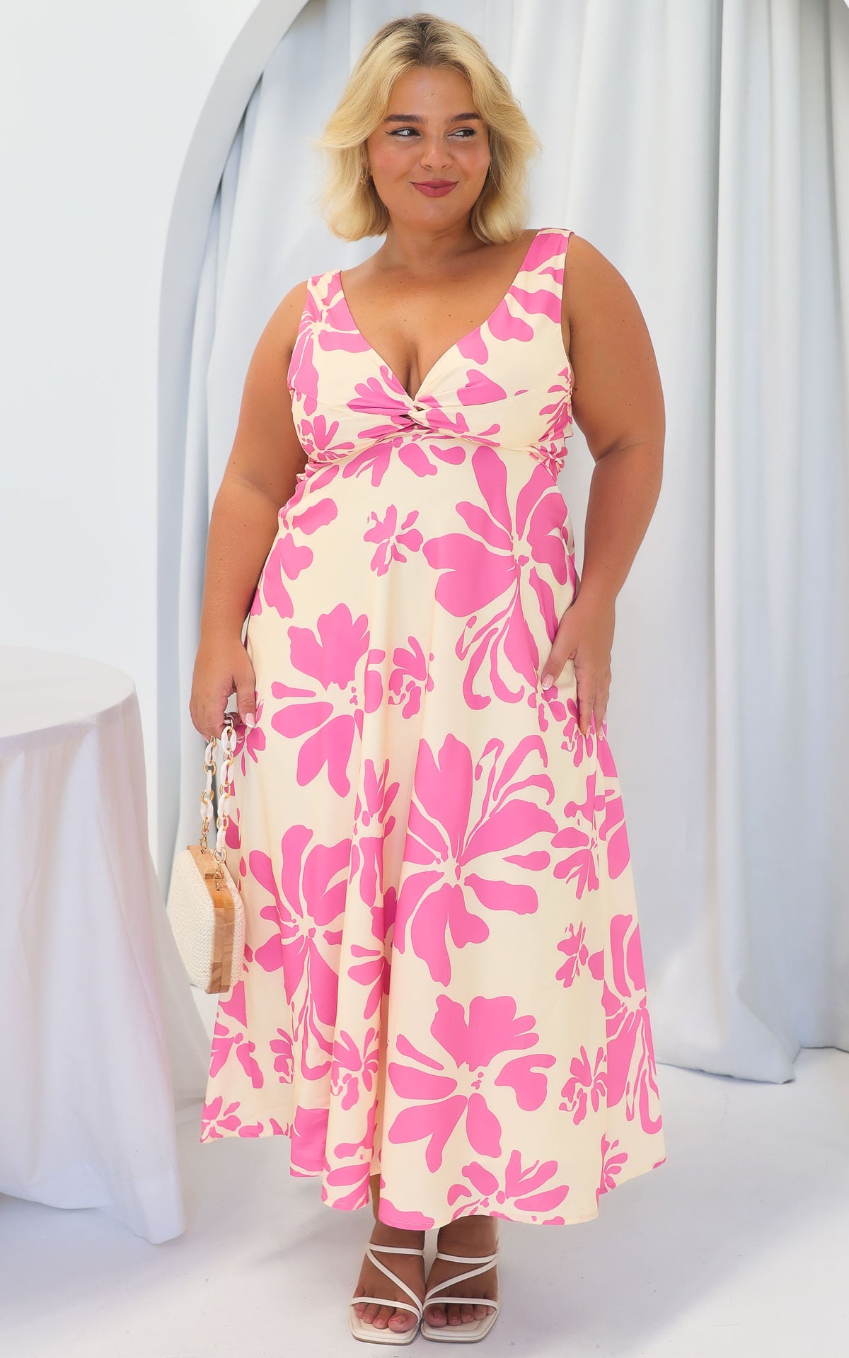 Shelby Shirred Back Panel Maxi Dress - Cream Pink Floral