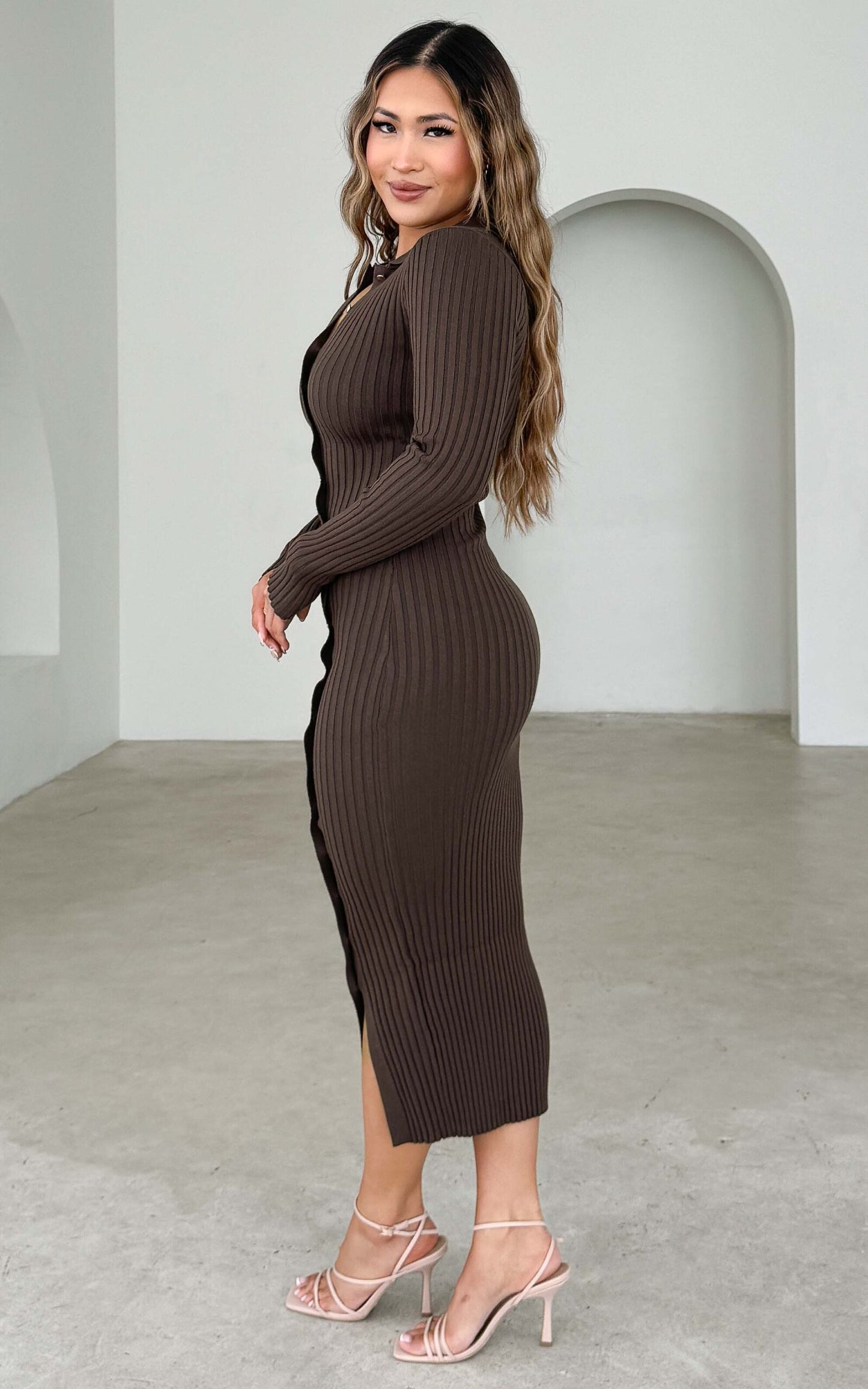 Sidney Knit Midi Dress - Chocolate Brown