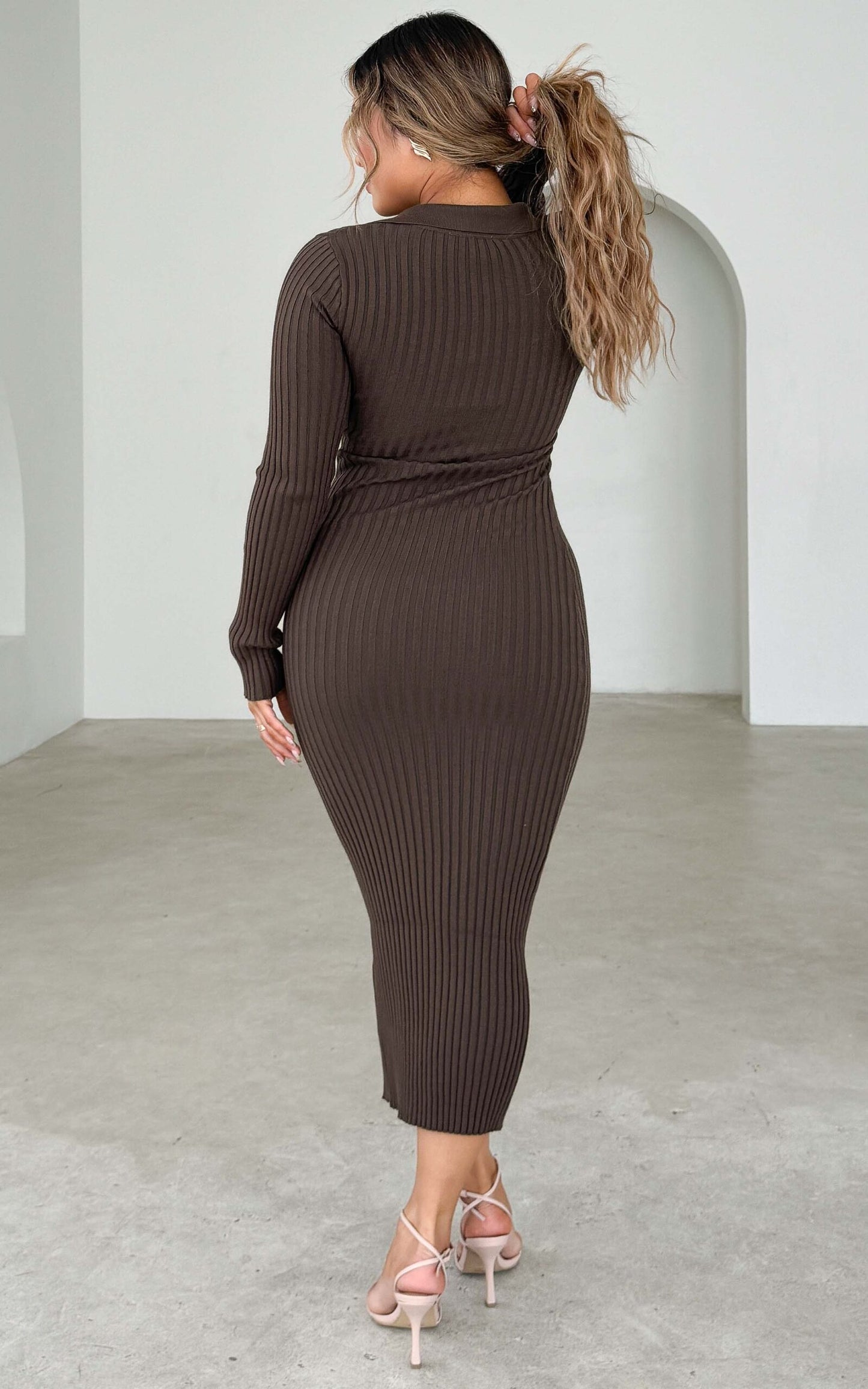 Sidney Knit Midi Dress - Chocolate Brown