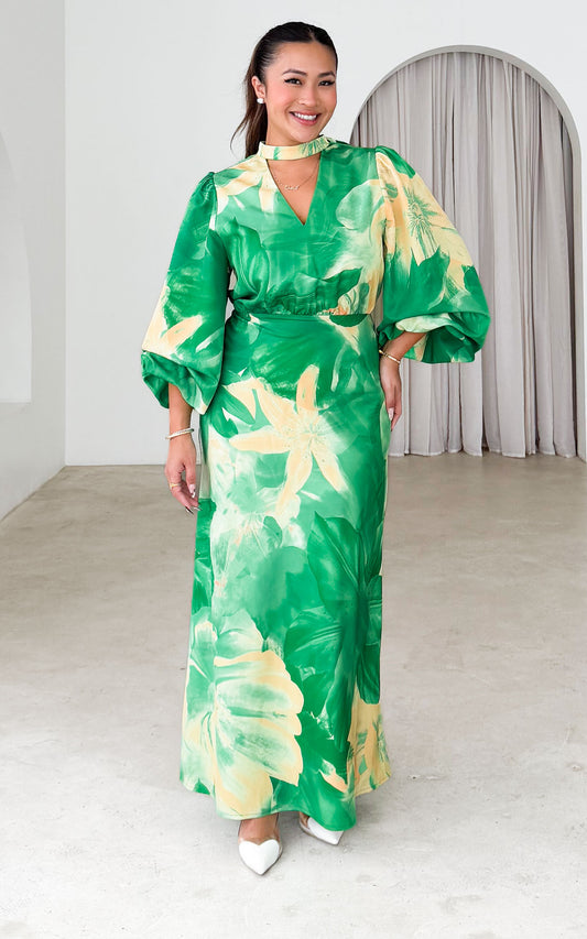 Sigrid Maxi Dress - Green Yellow Floral