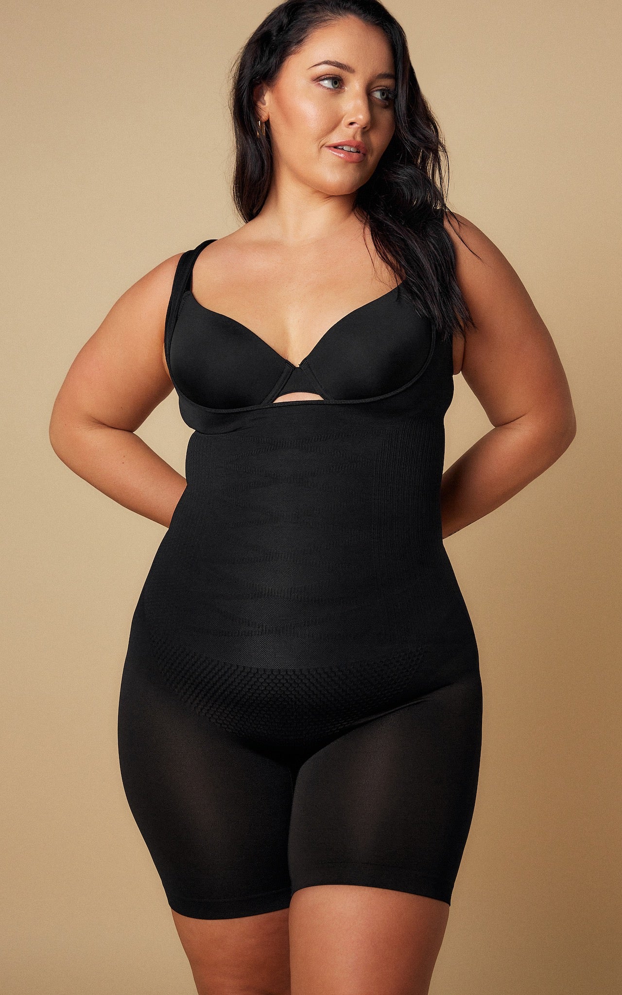 Sirena Open Bust Shapewear Bodysuit Shorts - Black