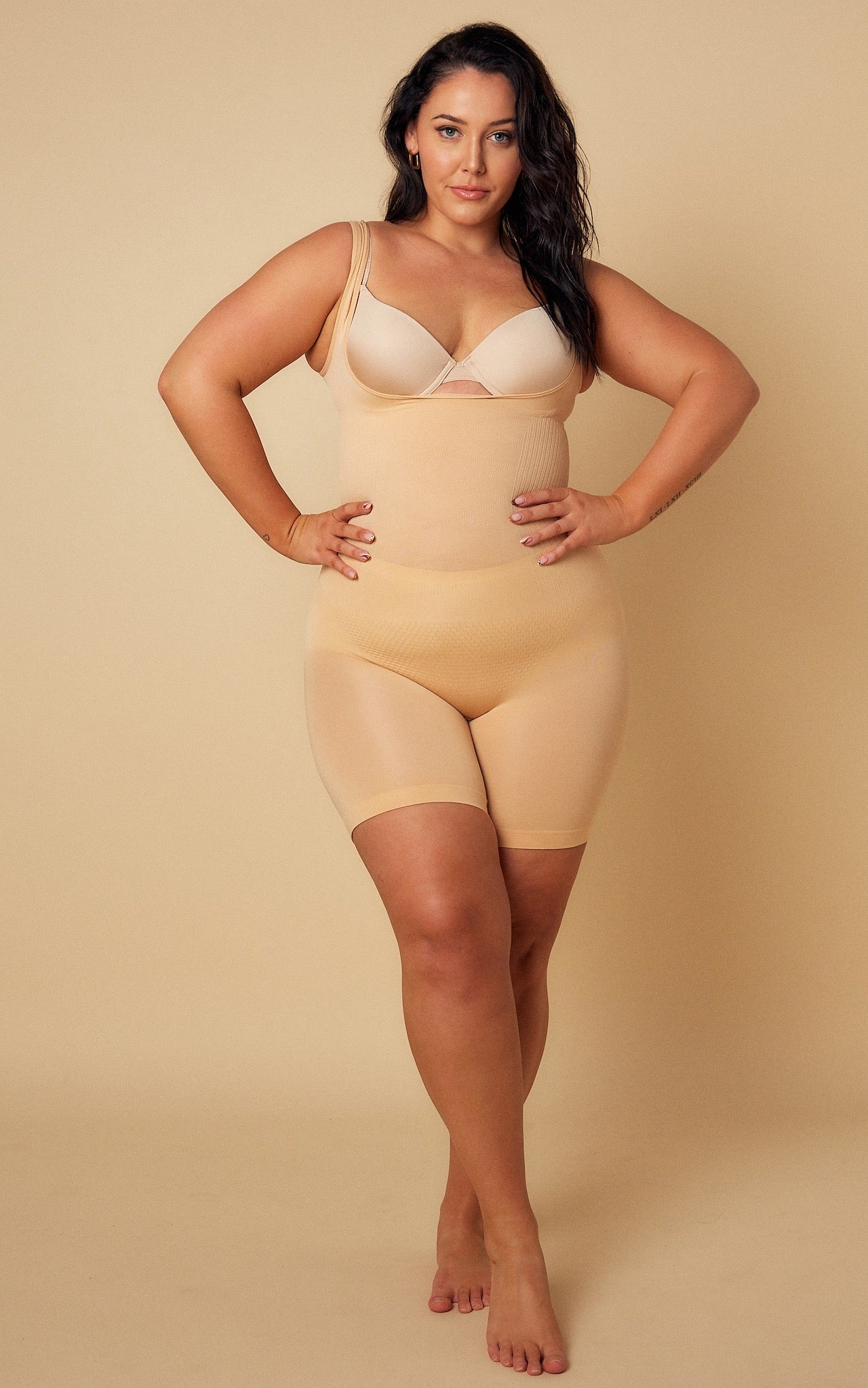 Sirena Open Bust Shapewear Bodysuit Shorts - Warm Nude