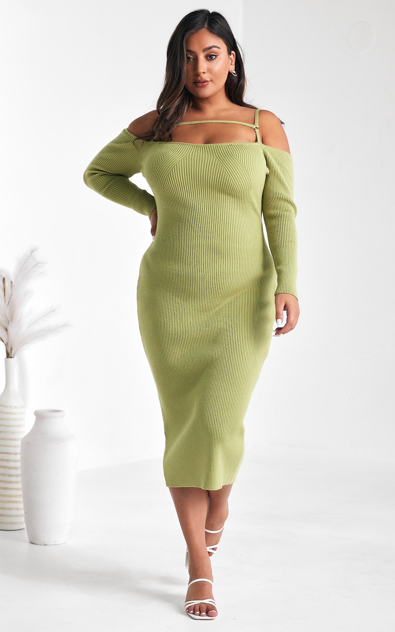 Soji Knit Midi Dress - Light Green