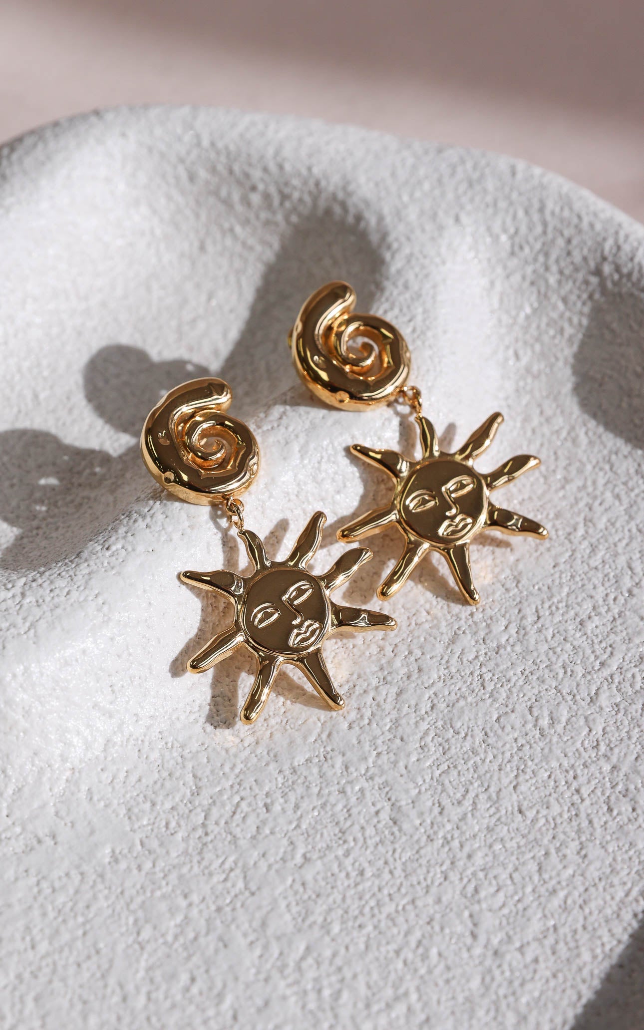 Solis Drop Stud Earrings - Gold Swirl Sun