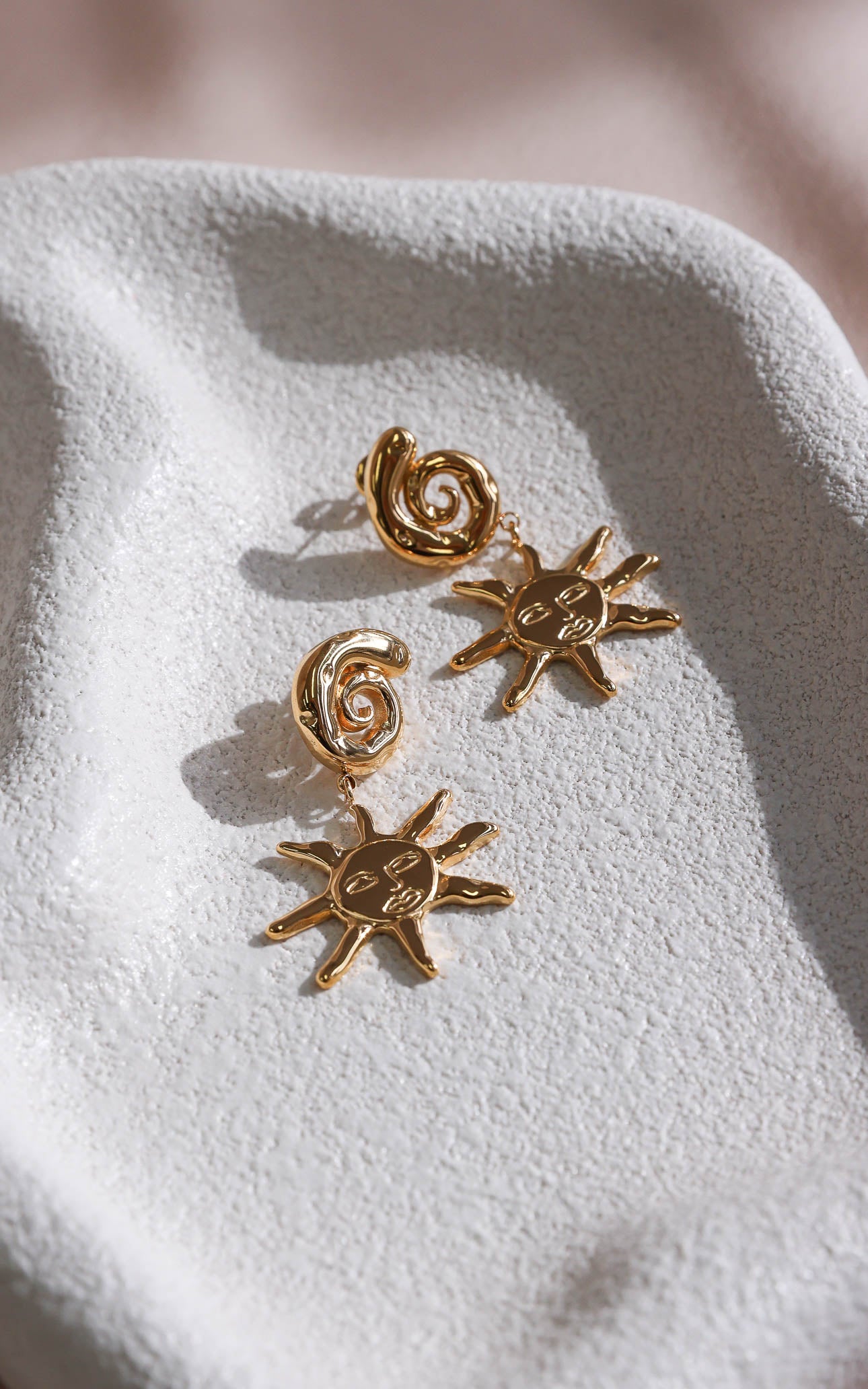 Solis Drop Stud Earrings - Gold Swirl Sun