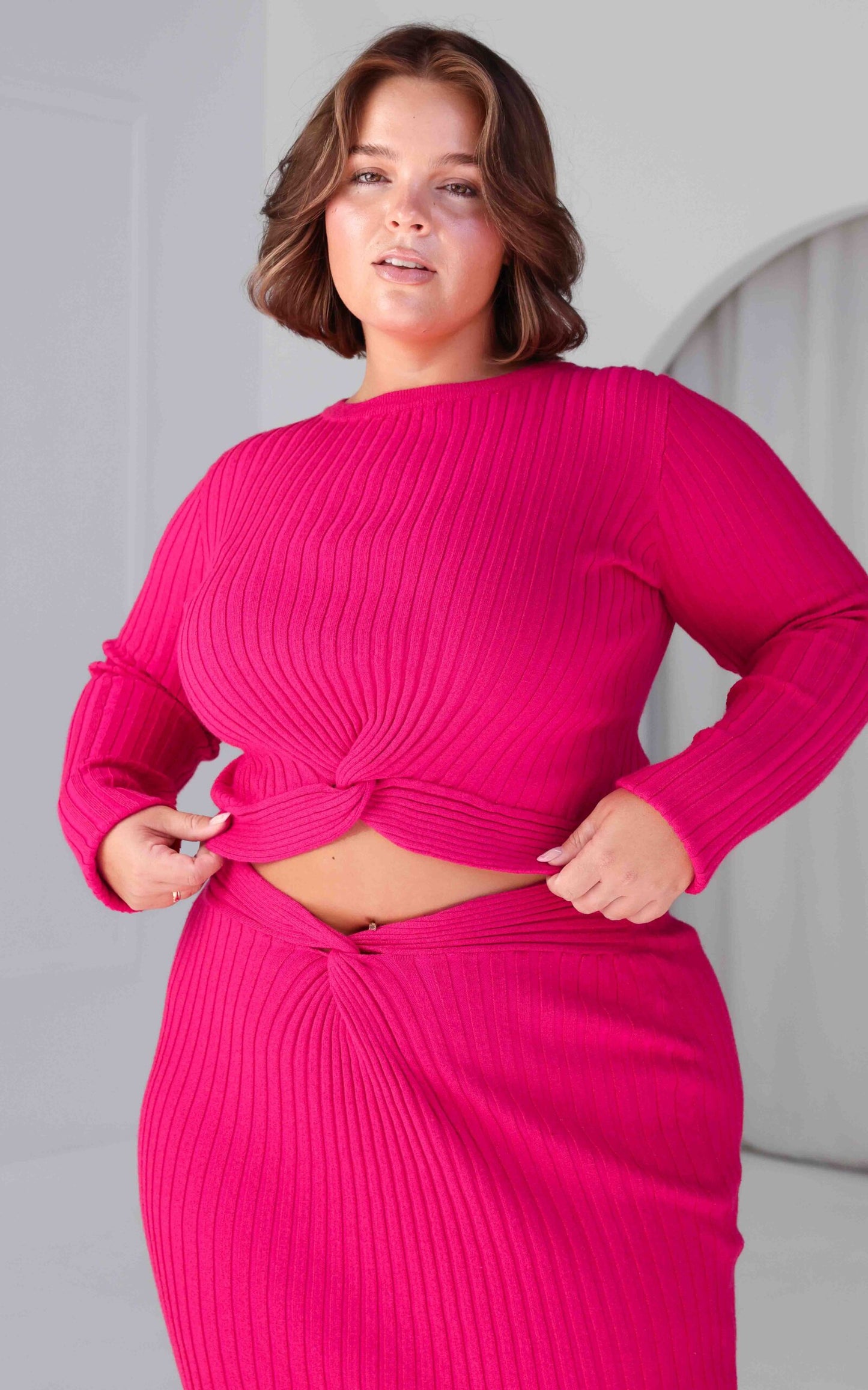 Solita Knit Crop Top - Hot Pink Metallic