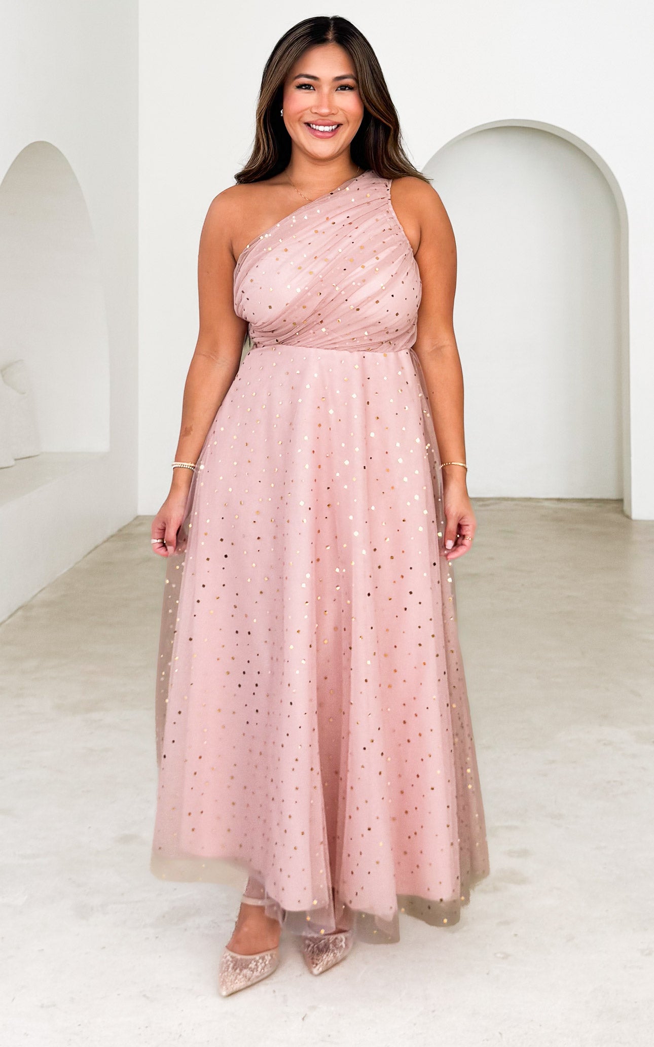 Suvi Maxi Dress - Dusty Pink Gold Glitter