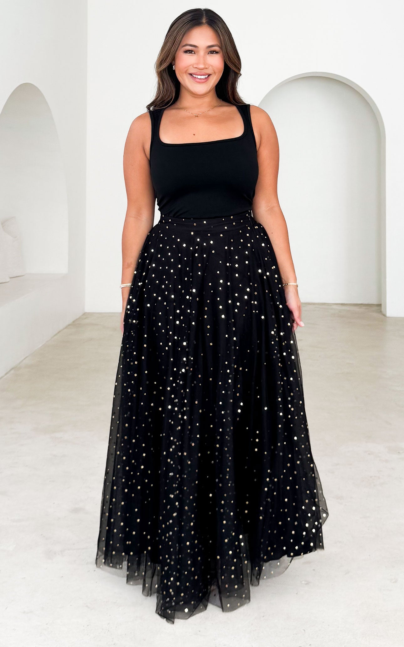 Suvi Maxi Skirt - Black Gold Glitter