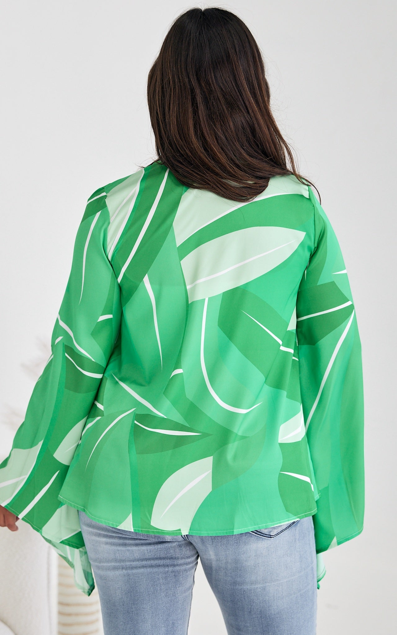 Swinton Tie Front Top - Green Print