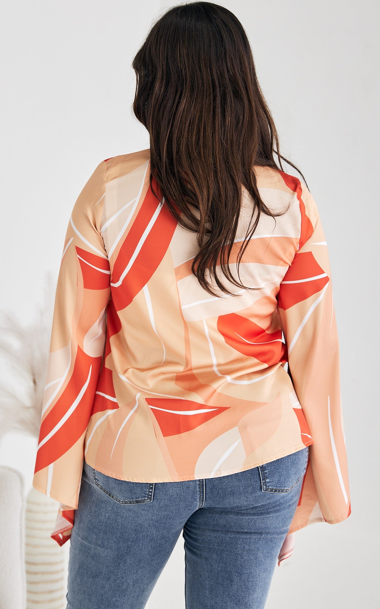 Swinton Tie Front Top - Orange Print