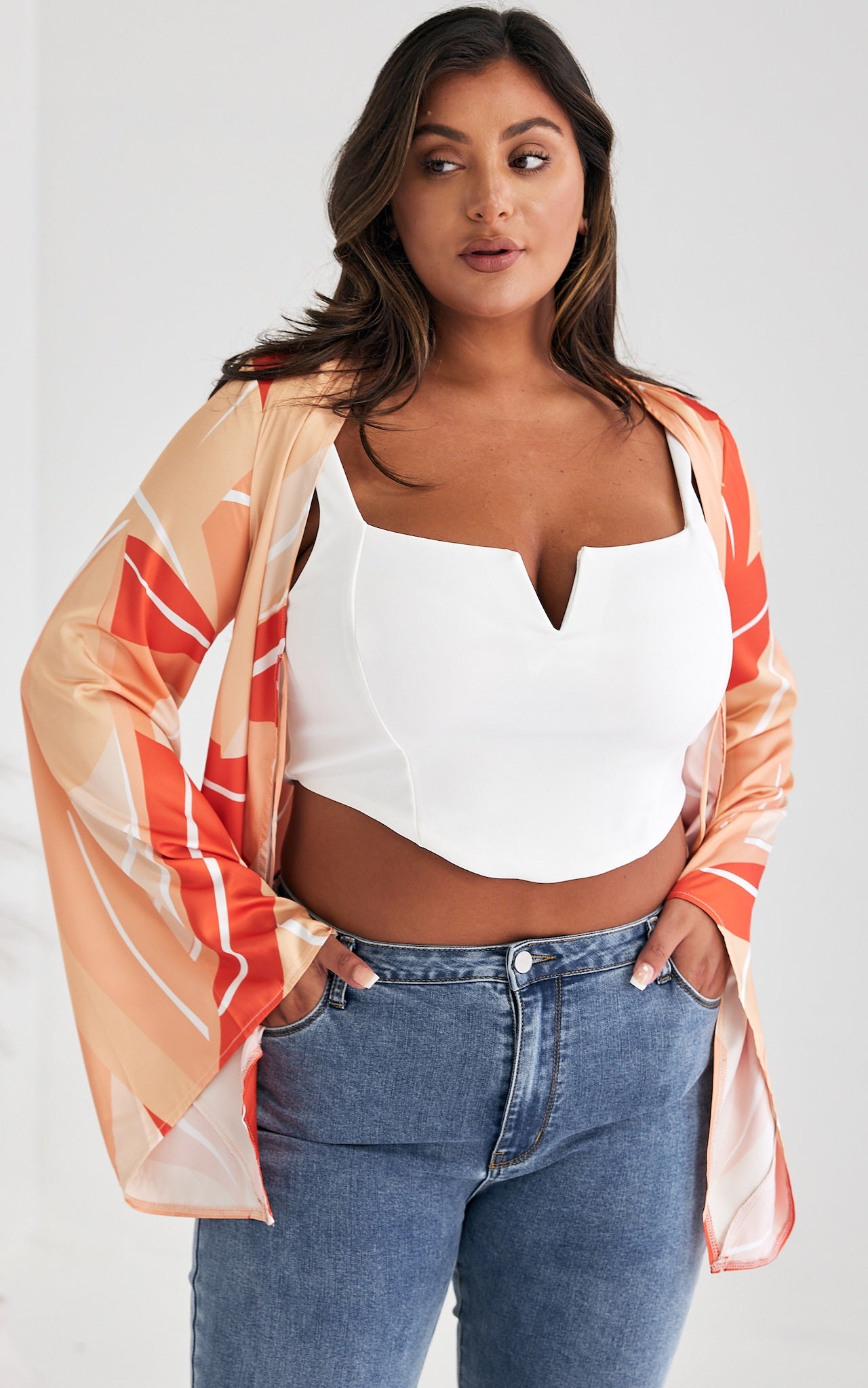 Swinton Tie Front Top - Orange Print