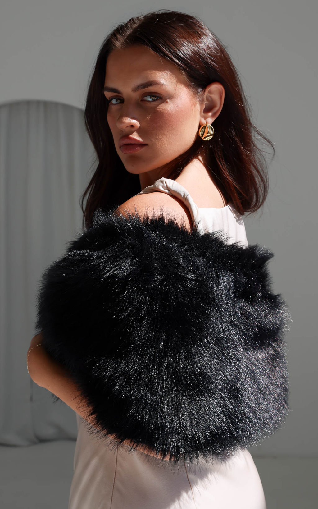 Sybil Faux Fur Shawl - Black