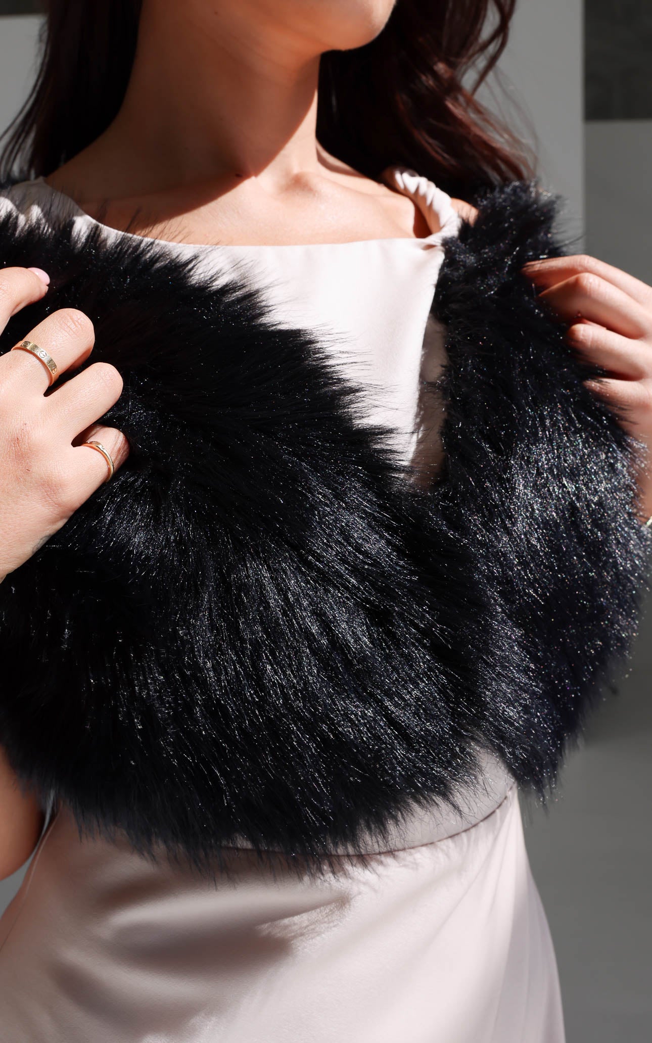Sybil Faux Fur Shawl - Black