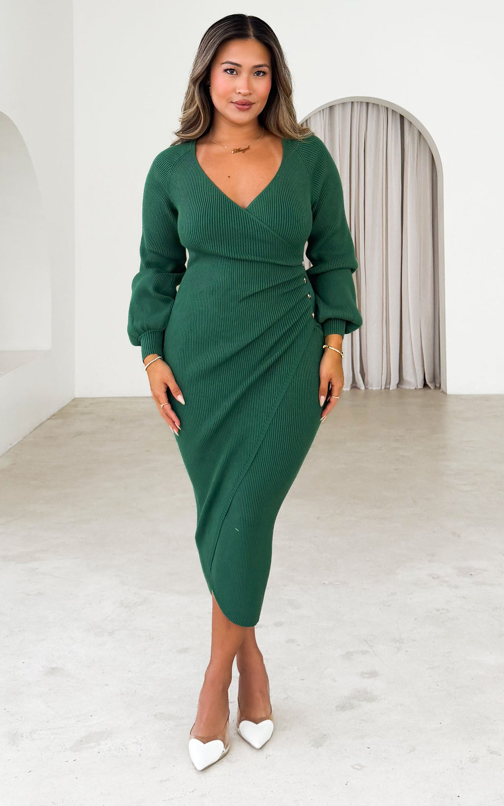 Sadie Knit Midi Dress - Emerald