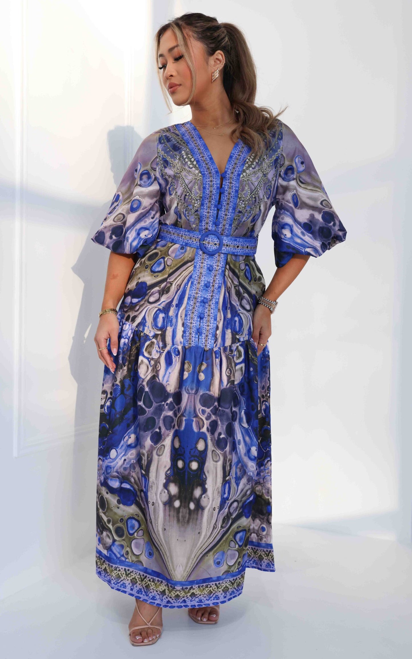 Santorini Maxi Dress - Blue Print