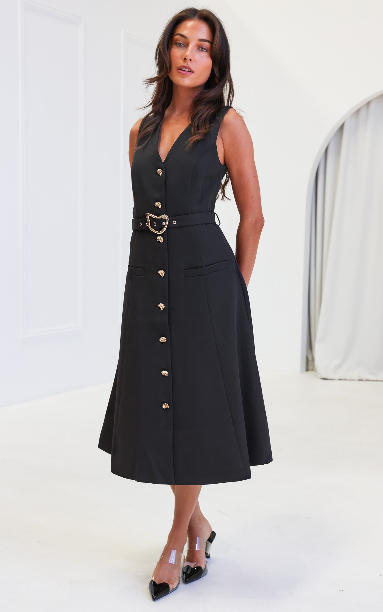 Seddiq Vest Midi Dress - Black