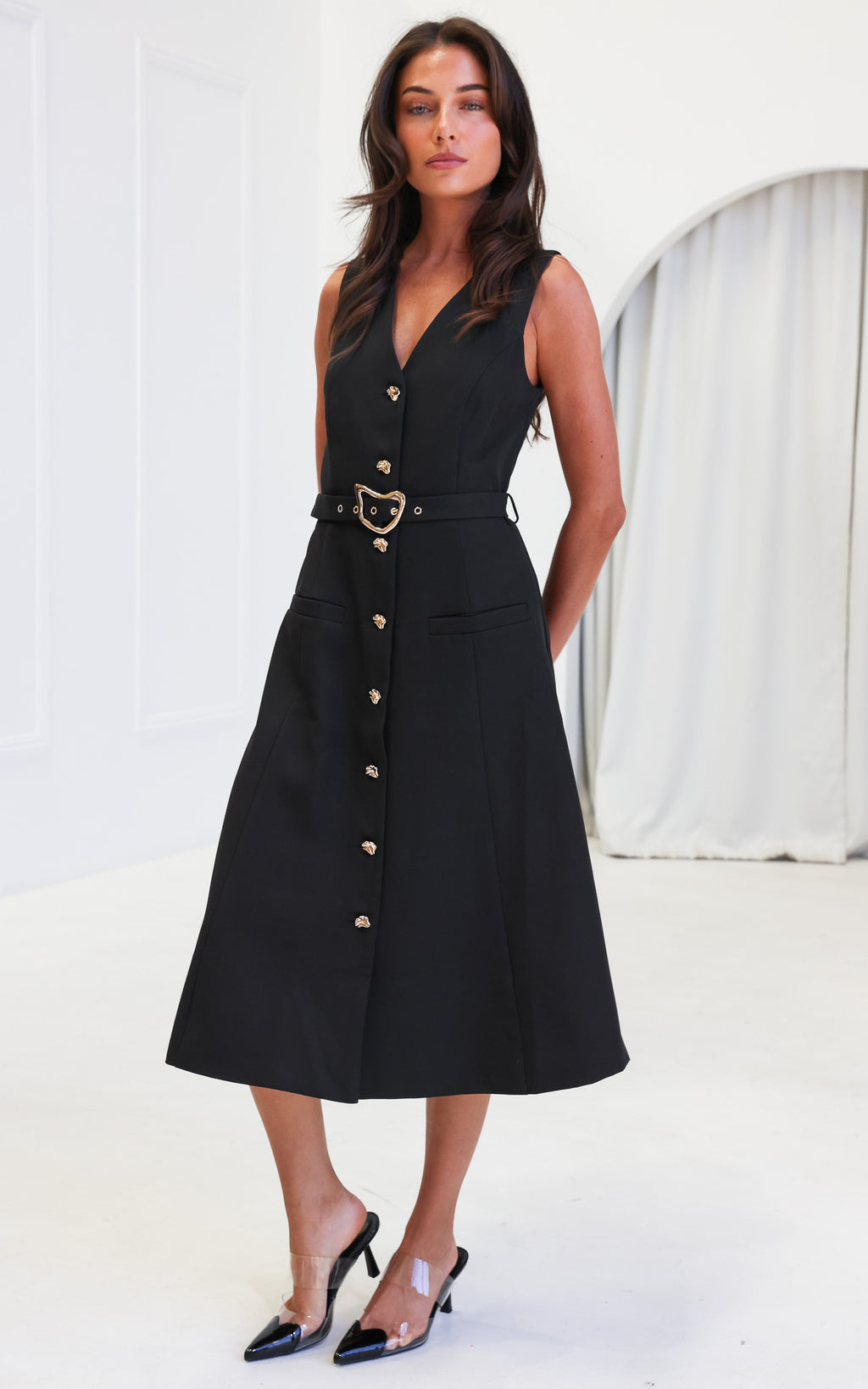 Seddiq Vest Midi Dress - Black