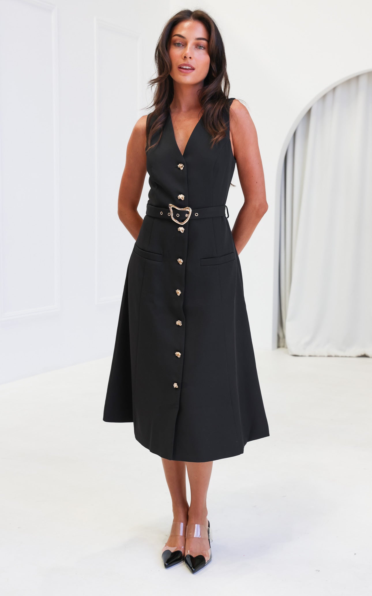 Seddiq Vest Midi Dress - Black