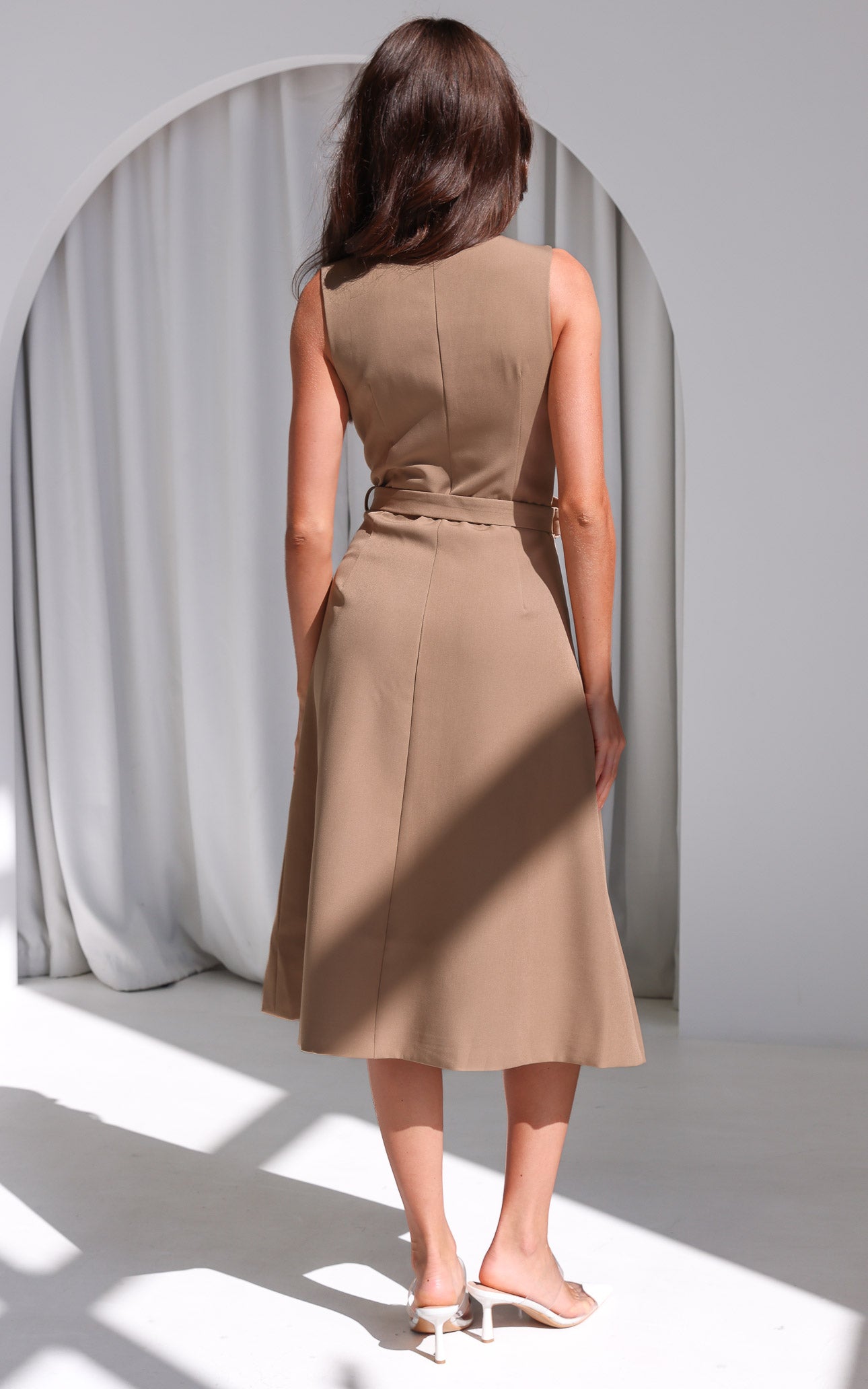 Seddiq Vest Midi Dress - Khaki Brown