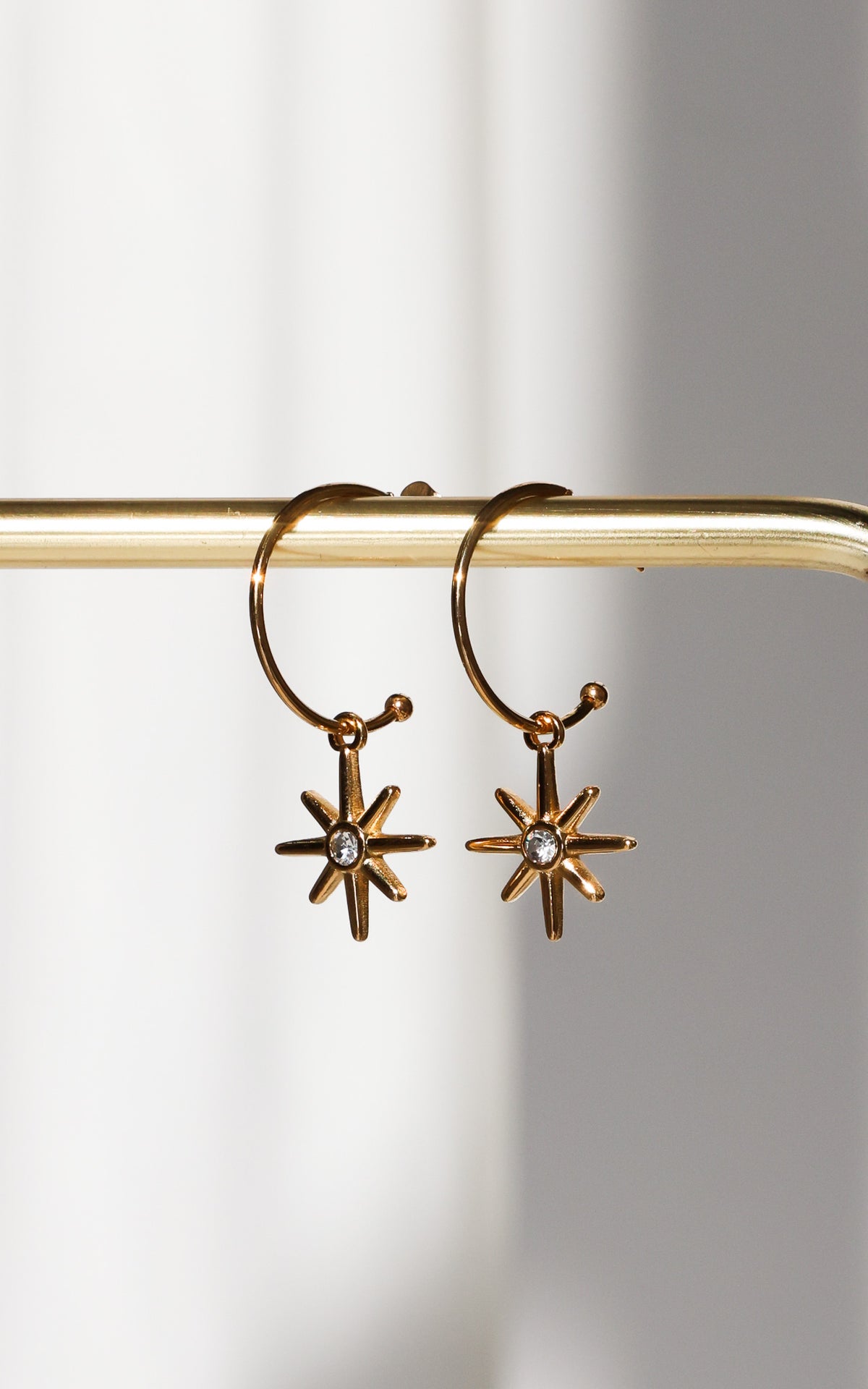 Sharnia Hoop Earrings - Gold Thin Star Diamante