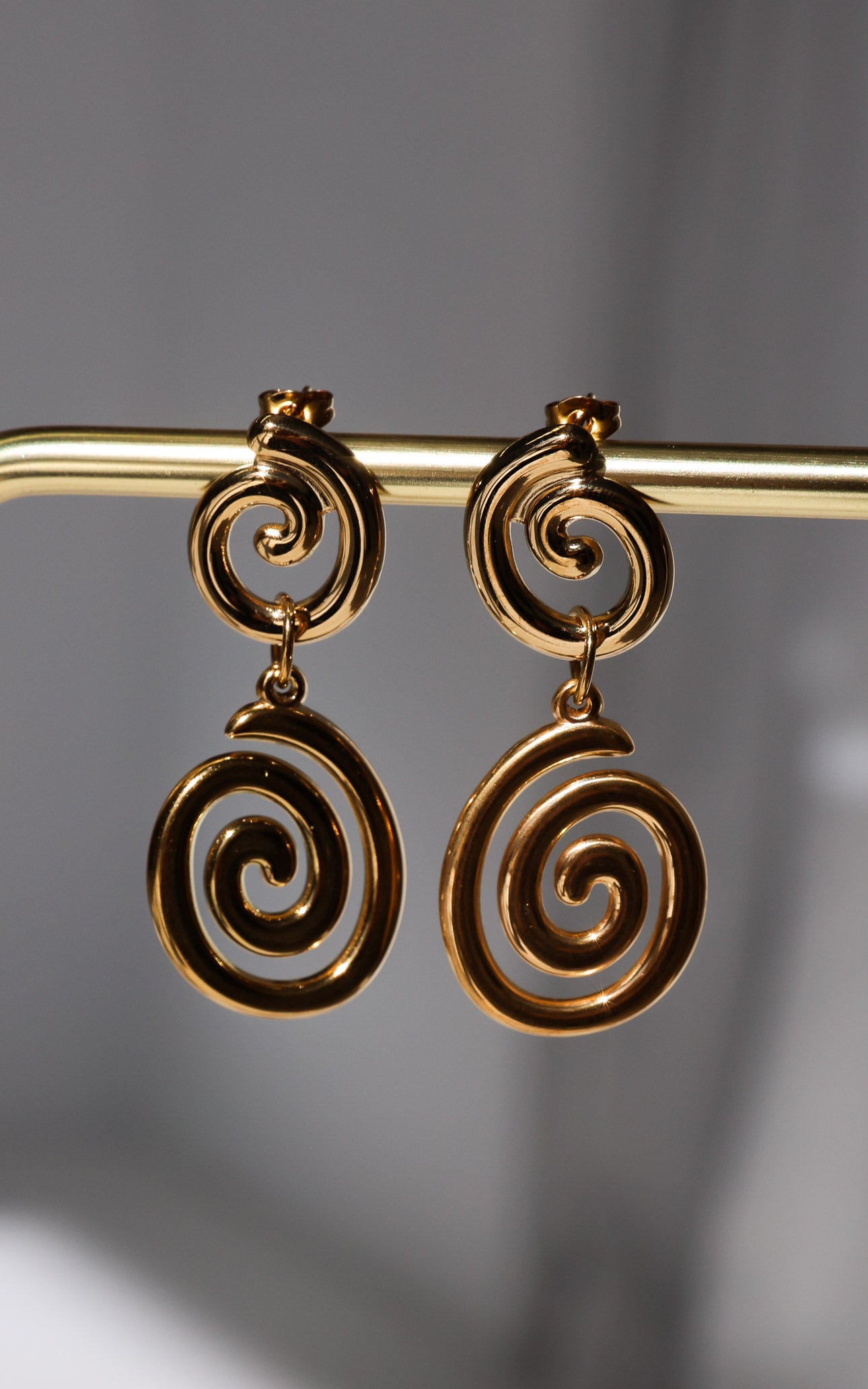 Sivanna Drop Stud Earrings - Gold Double Swirl