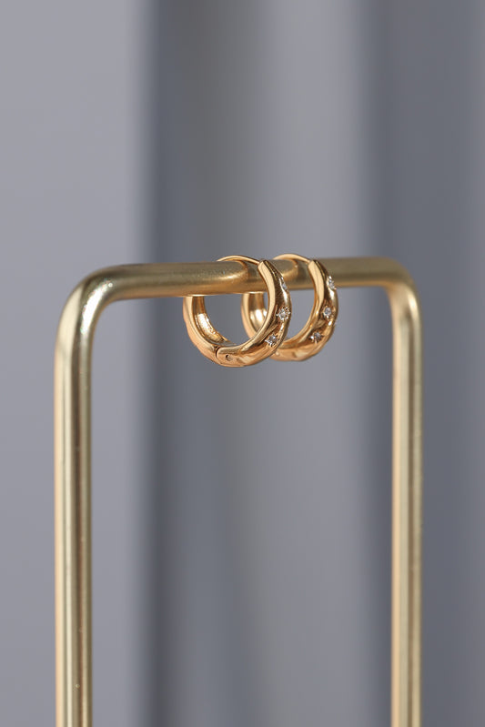 Starky Hoop Earrings - Gold Bubble U Diamante