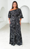 Tabitha Wide Leg Jumpsuit - Black Abstract Print