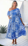Talitha Maxi Dress - Blue White Print