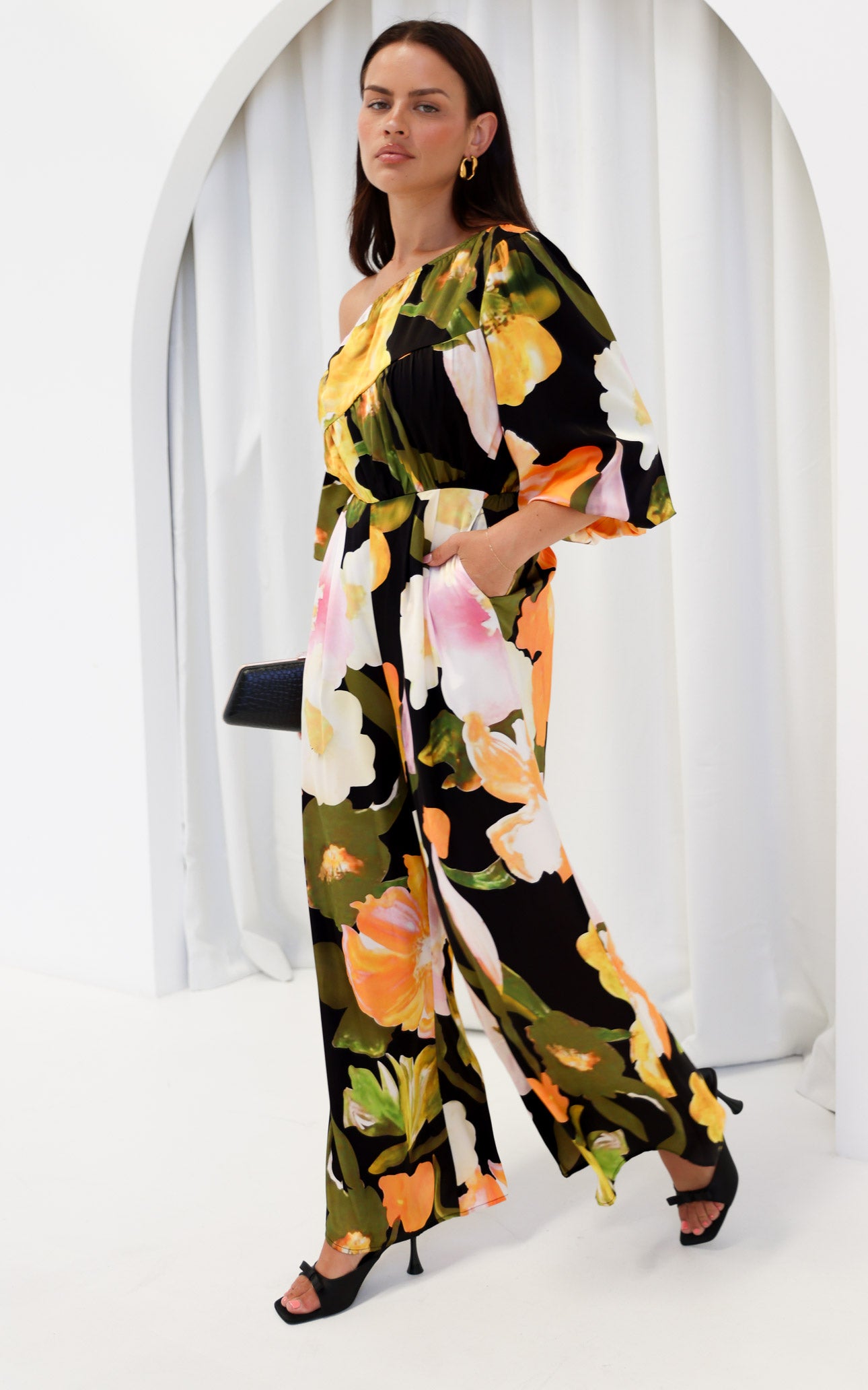 Tabitha Wide Leg Jumpsuit - Black Multi Floral