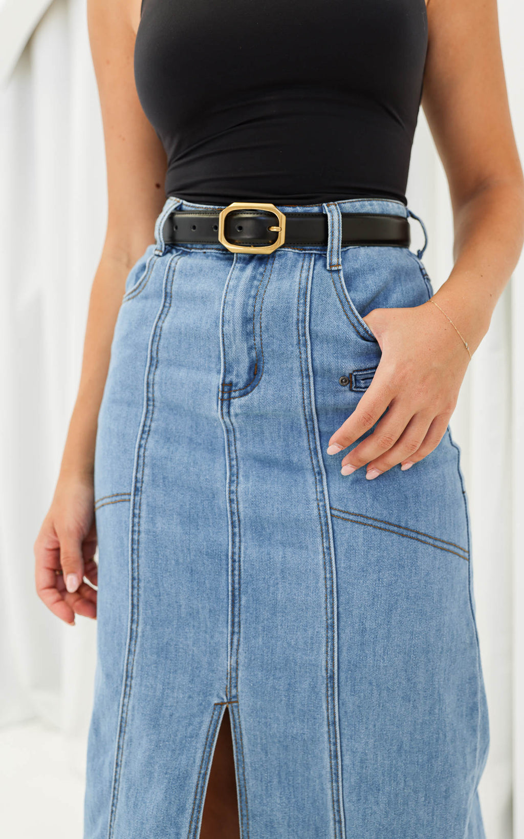 Tallis Denim Midi Skirt - Blue