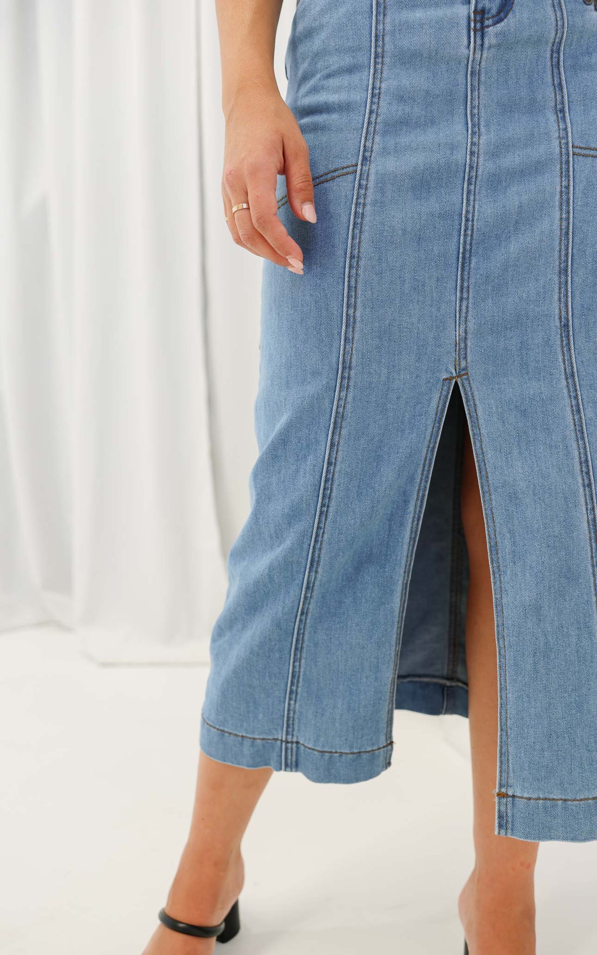 Tallis Denim Midi Skirt - Blue