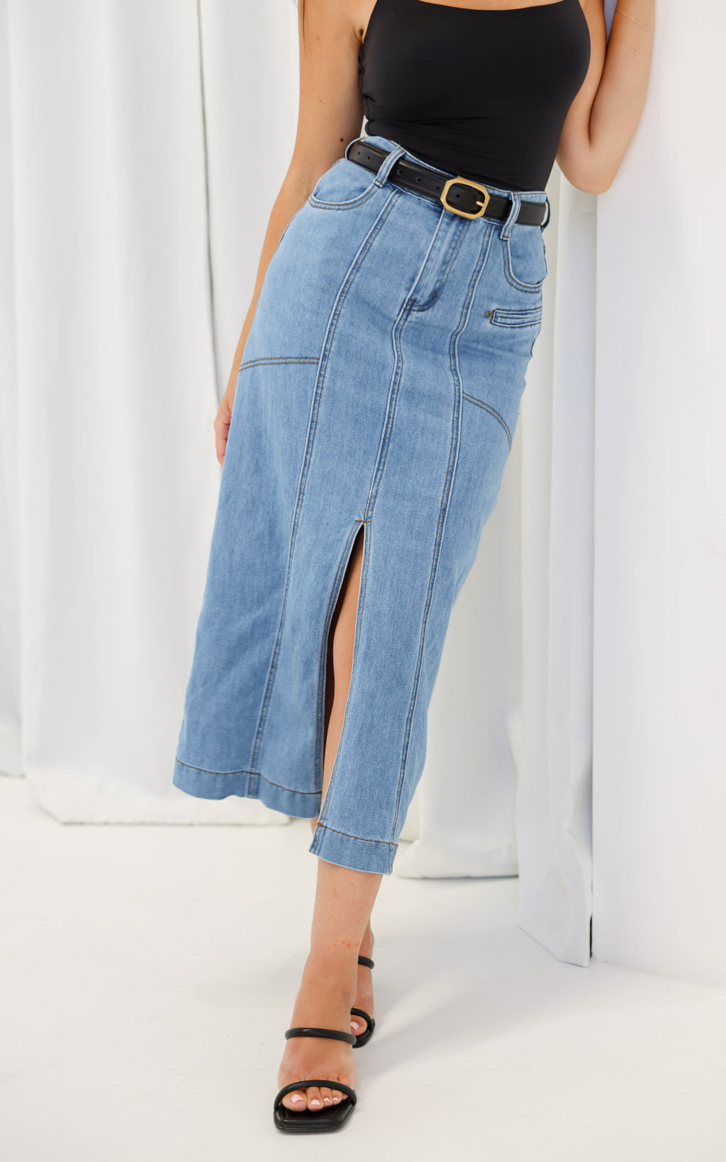 Tallis Denim Midi Skirt - Blue