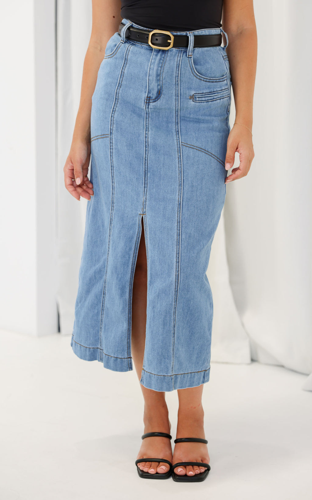 Tallis Denim Midi Skirt - Blue