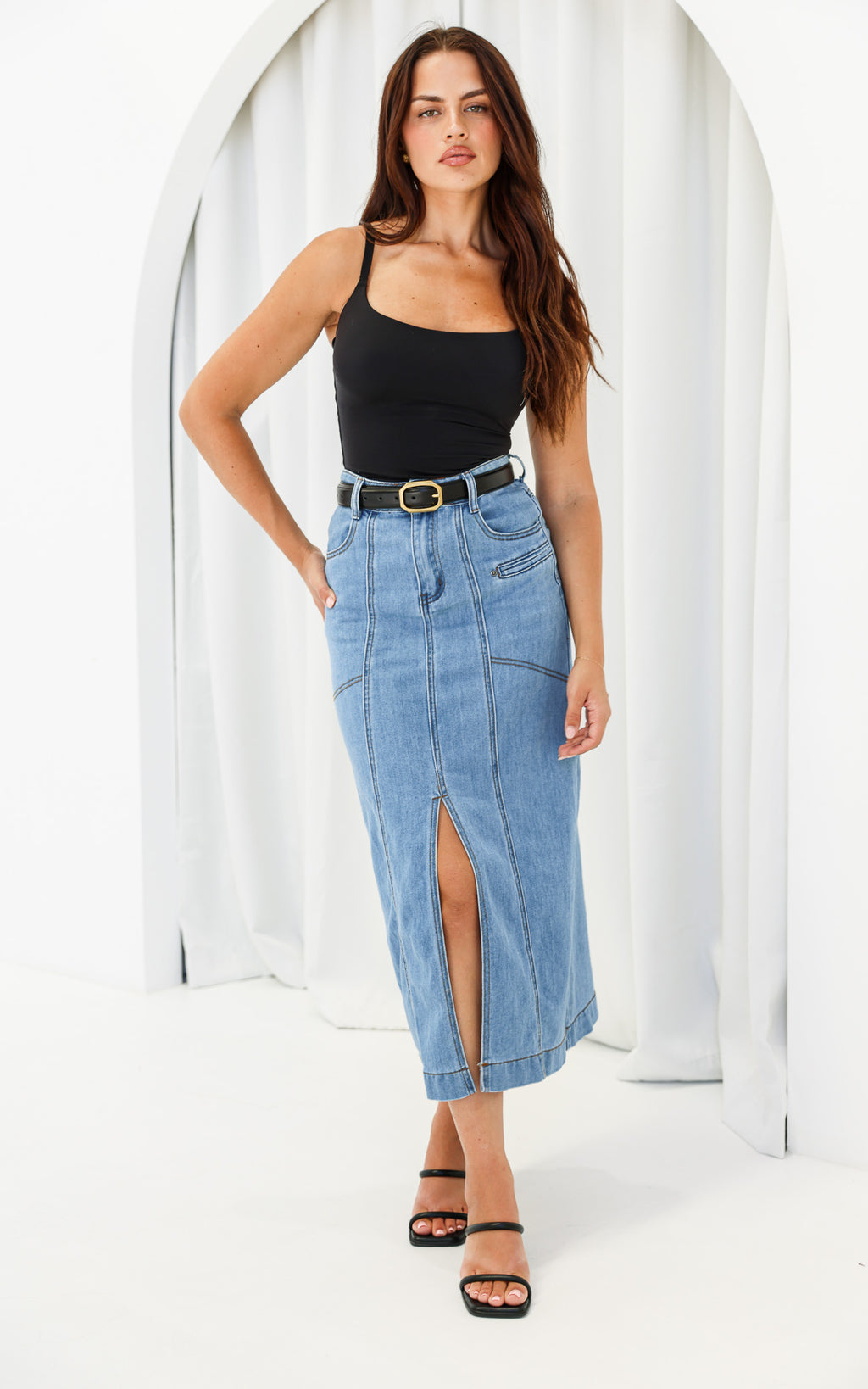 Tallis Denim Midi Skirt - Blue