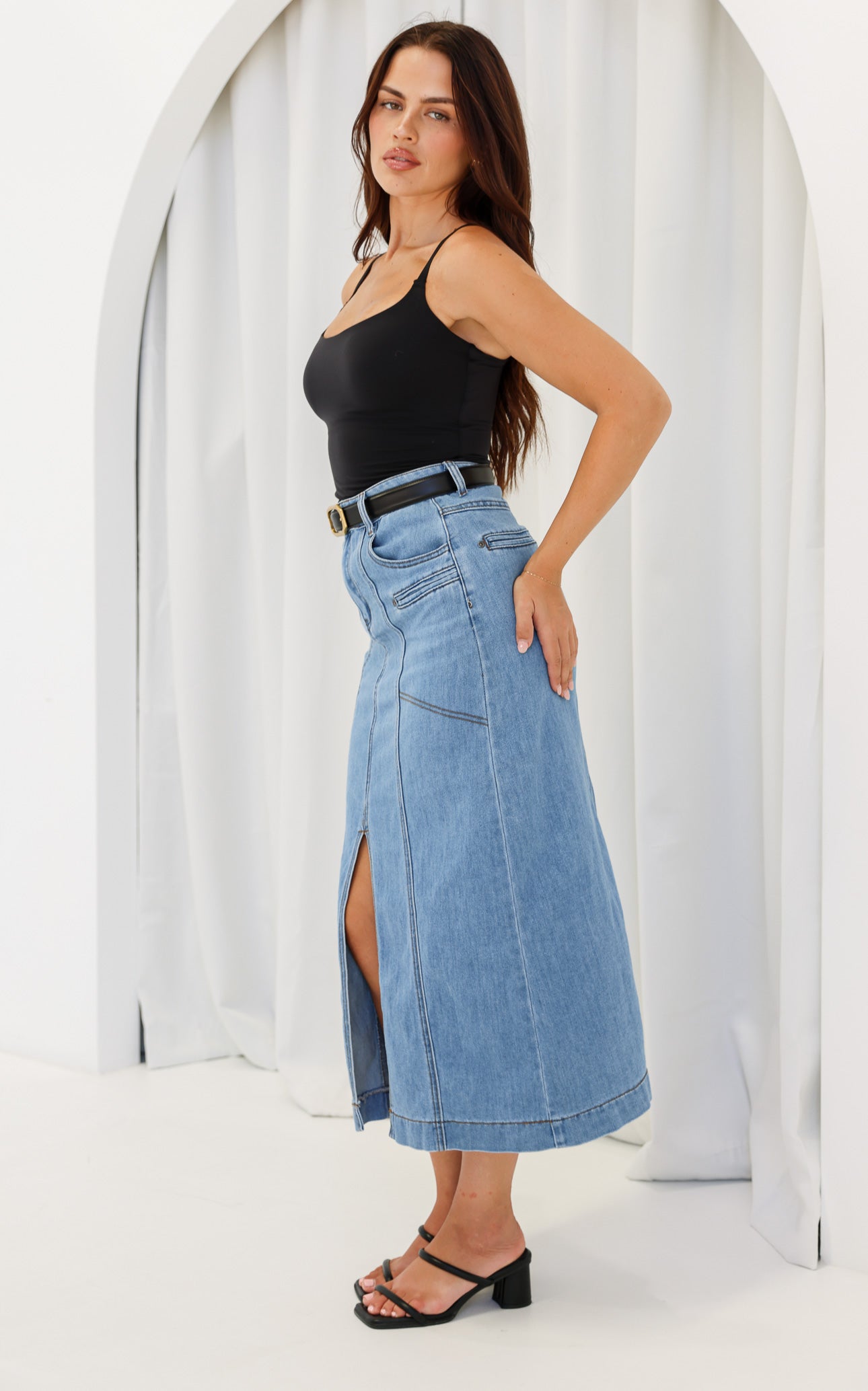 Tallis Denim Midi Skirt - Blue