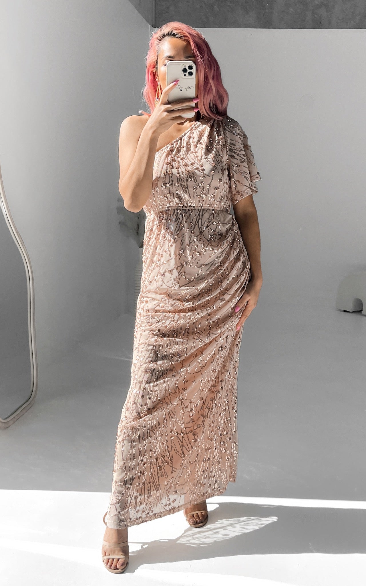 Rose Gold Sequins Maxi Dress - high quality med