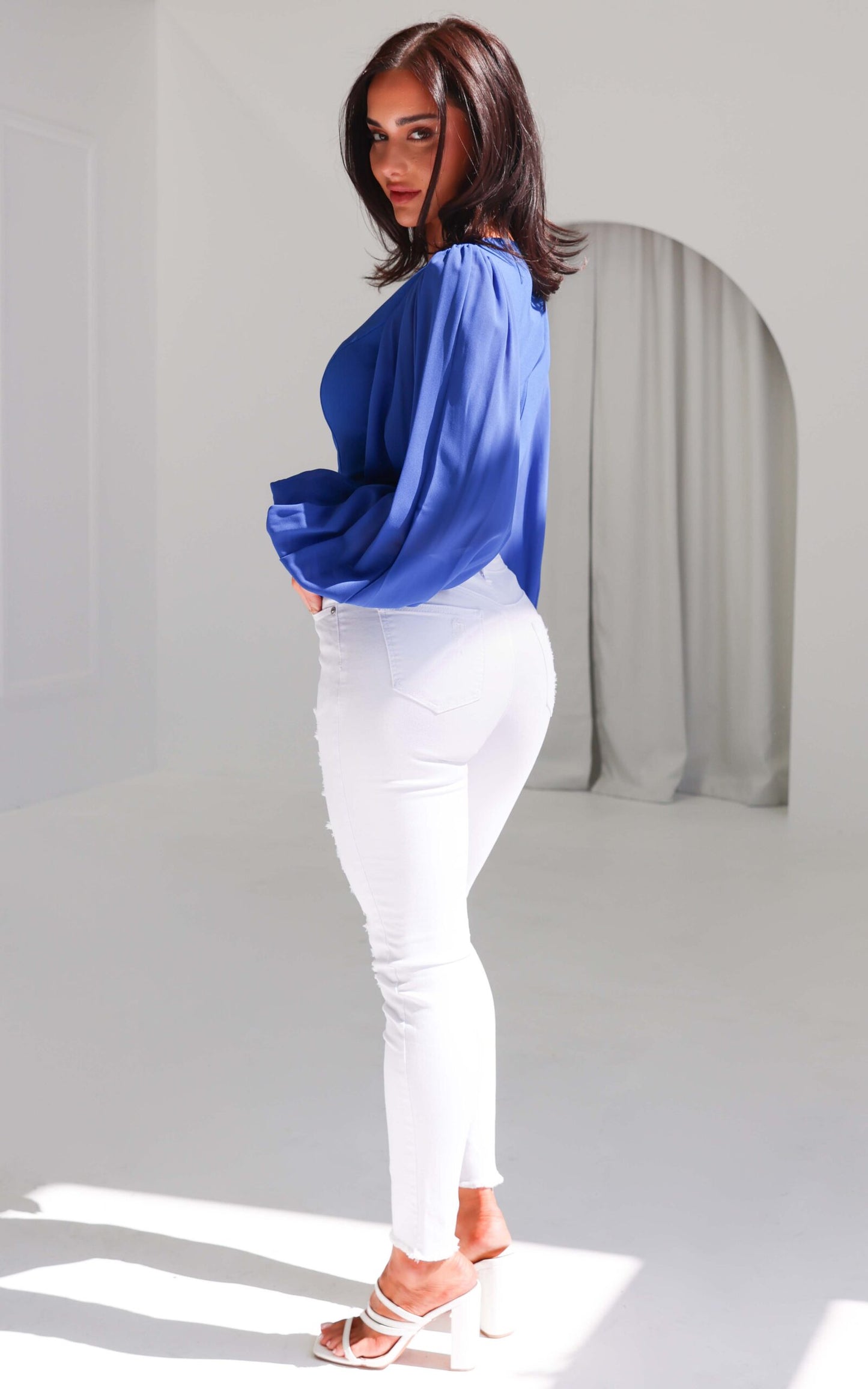 Tammy Long Balloon Sleeve Top - Cobalt Blue